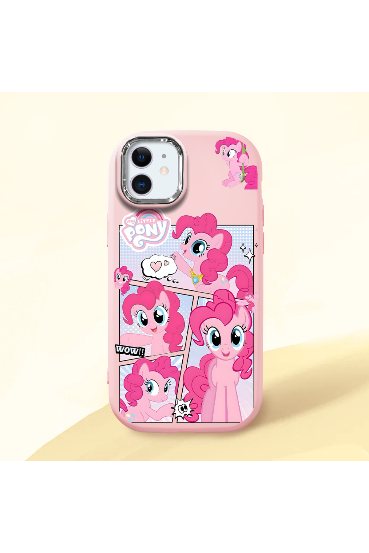 iPhone 11 Compatible Shock Absorbing Camera Protected Pink Silicone Case with Pony Pattern