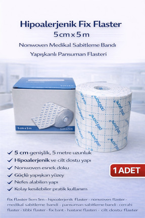 Bezos Hipoalerjenik Fix Flaster 5 cm x 5 m Nonwoven Medikal Sabitleme Bandı Y...