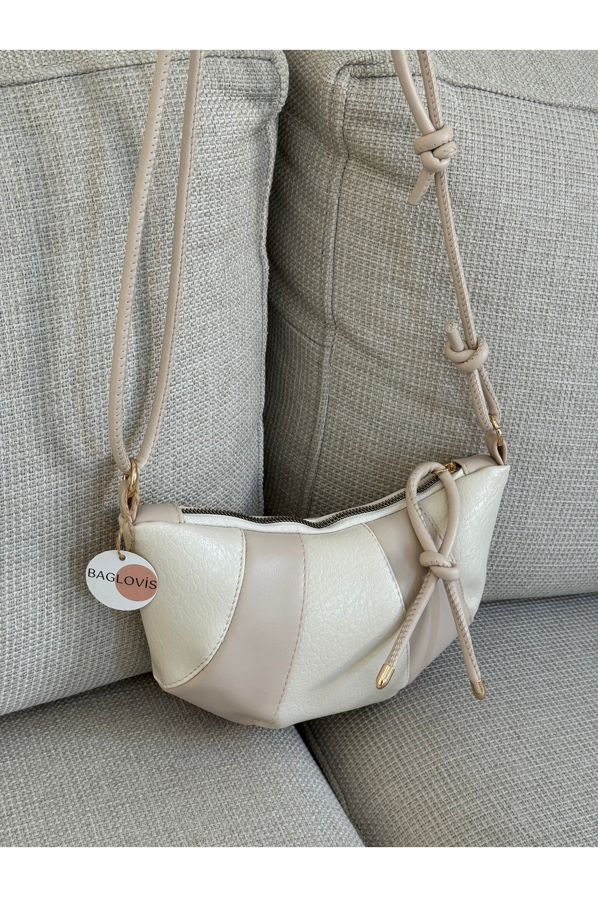 Women's Beige Knot Detailed Croissant Model Stylish Shoulder and Armpit Bag