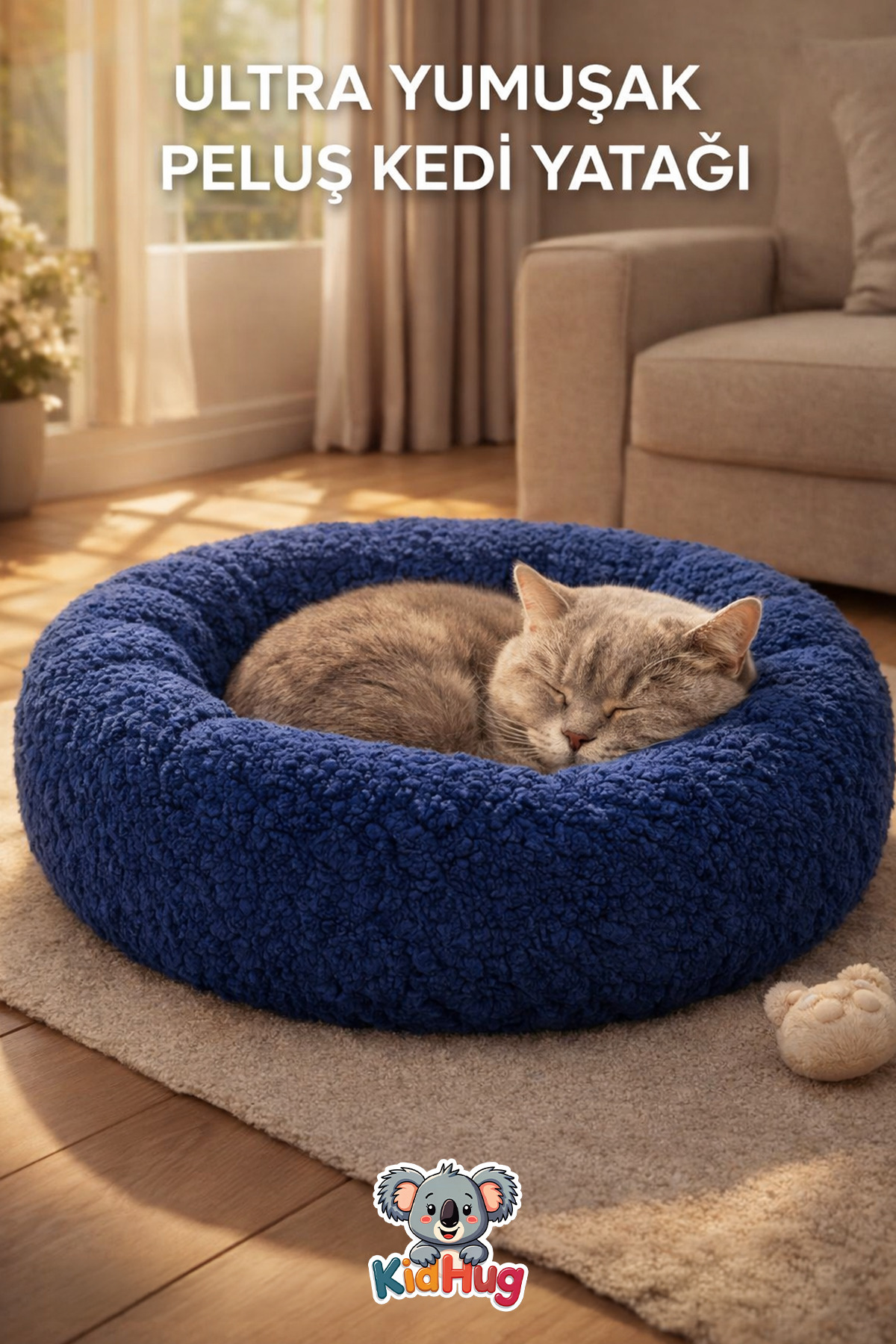 KidHug Donut Simit Peluş Kedi Köpek Yatağı – Yumuşacık Dolgolu