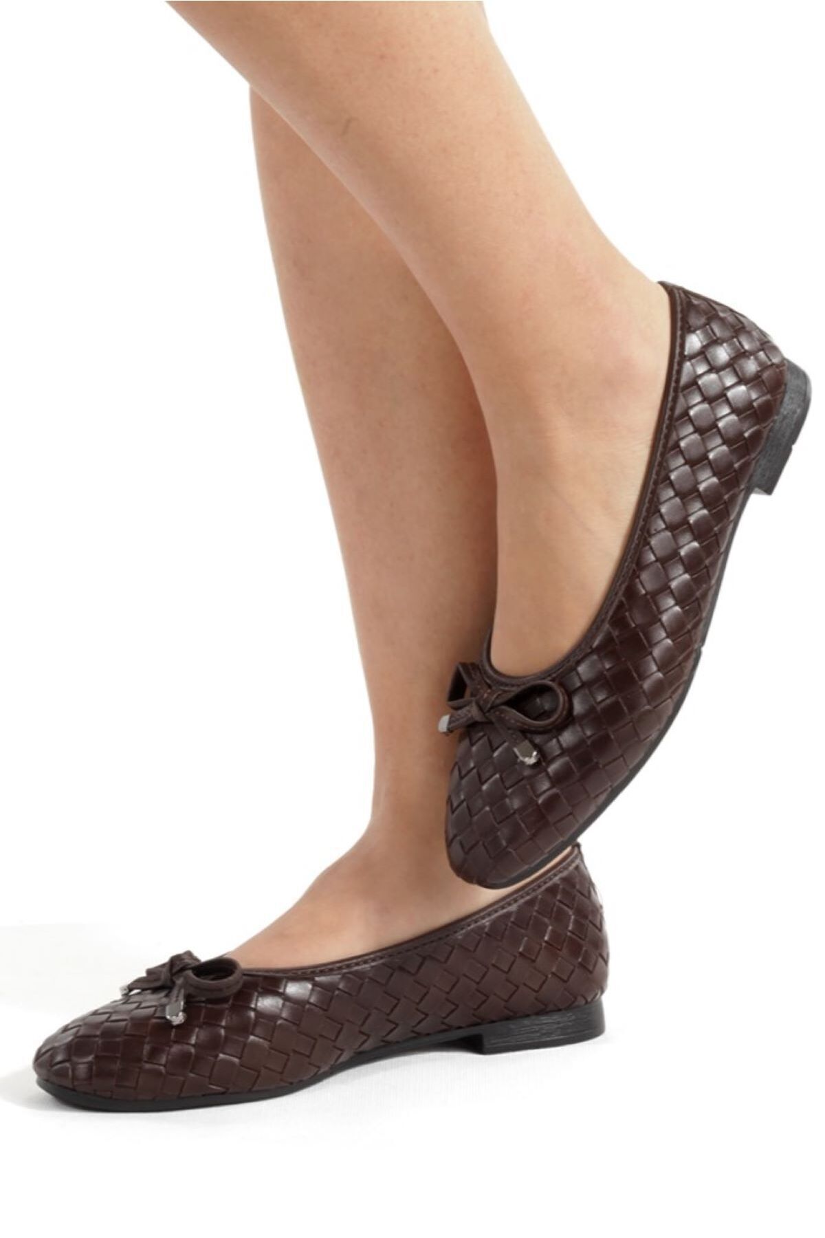 PAYZİN  Kahve Örgü Babet Yuvarlak Burunlu Kapalı Bıyık Fiyonklu Ortopedik Babet Yeni Sezon - Görsel 4