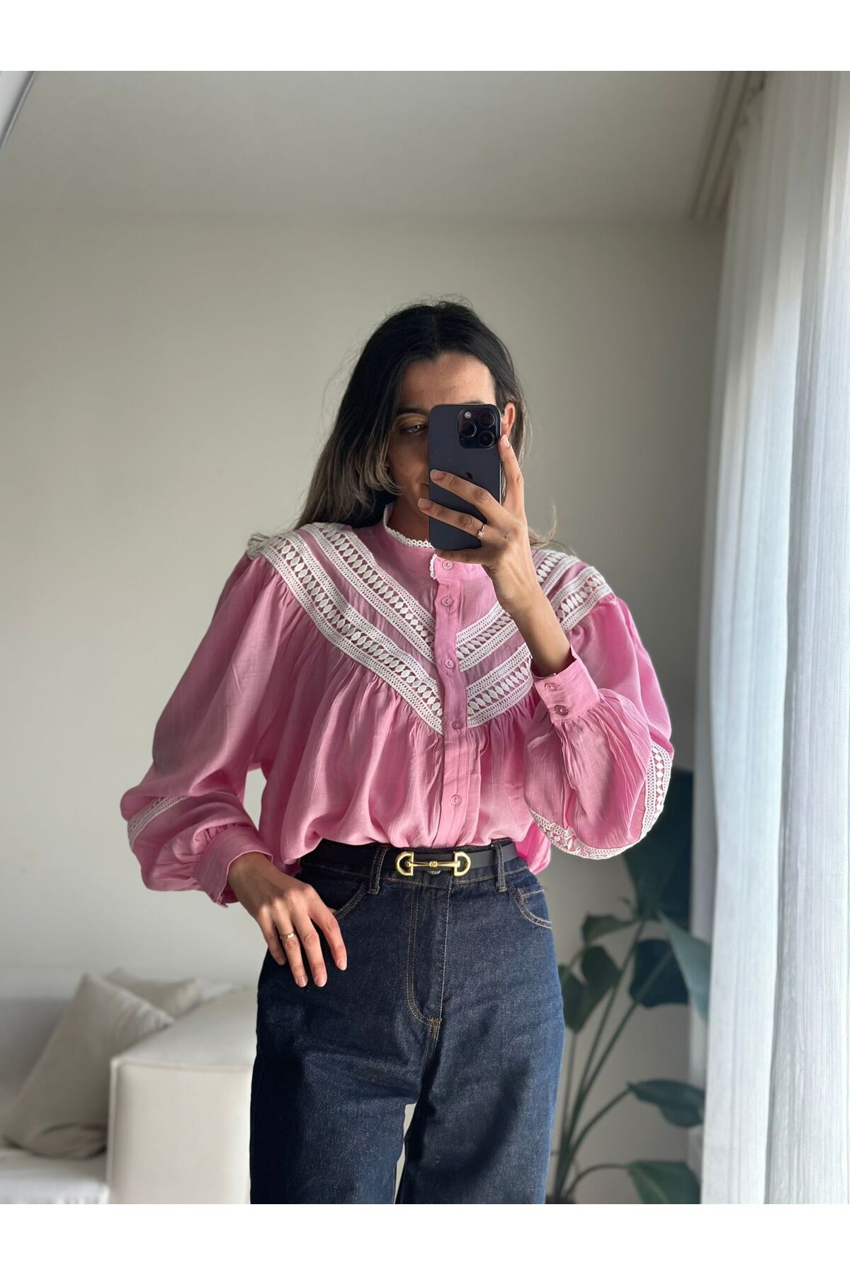 MODA  Pembe Fisto Detay Gömlek - Görsel 3