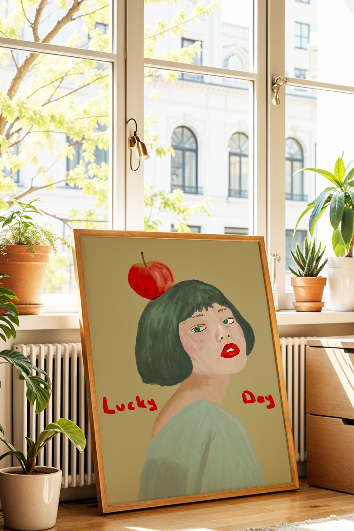 Kadın Figürlü Modern Tablo Lucky Day Yazılı Poster Duvar Dekoru Çerçevesiz