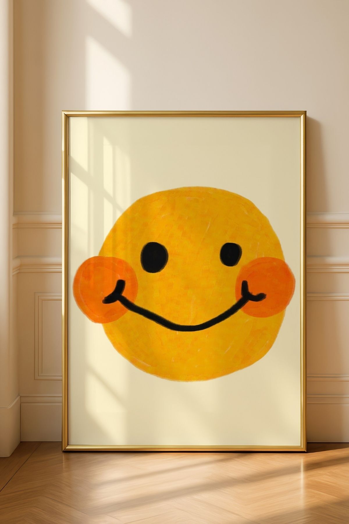 Smiley Yüz Modern Tablo Sarı Gülümseyen Emoji Poster Duvar Dekoru Çerçevesiz