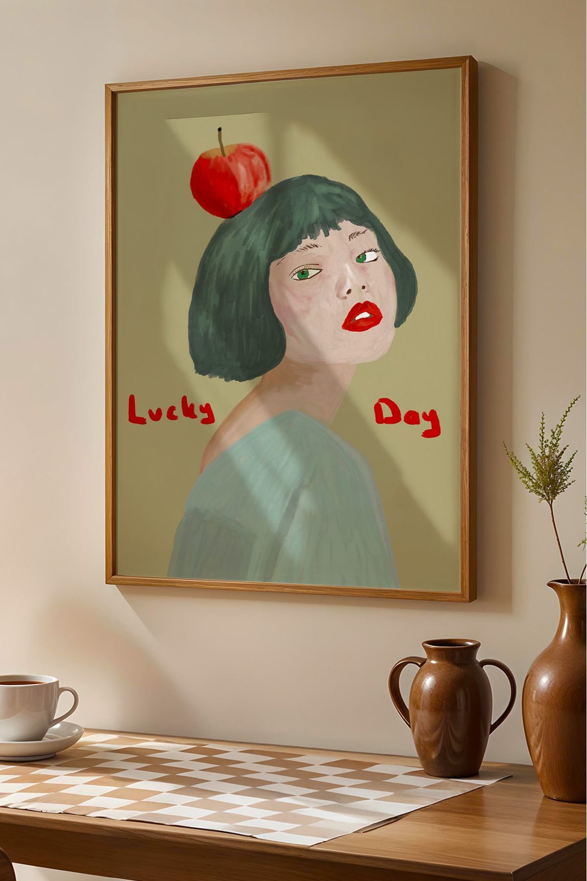 Kadın Figürlü Modern Tablo Lucky Day Yazılı Poster Duvar Dekoru Çerçevesiz