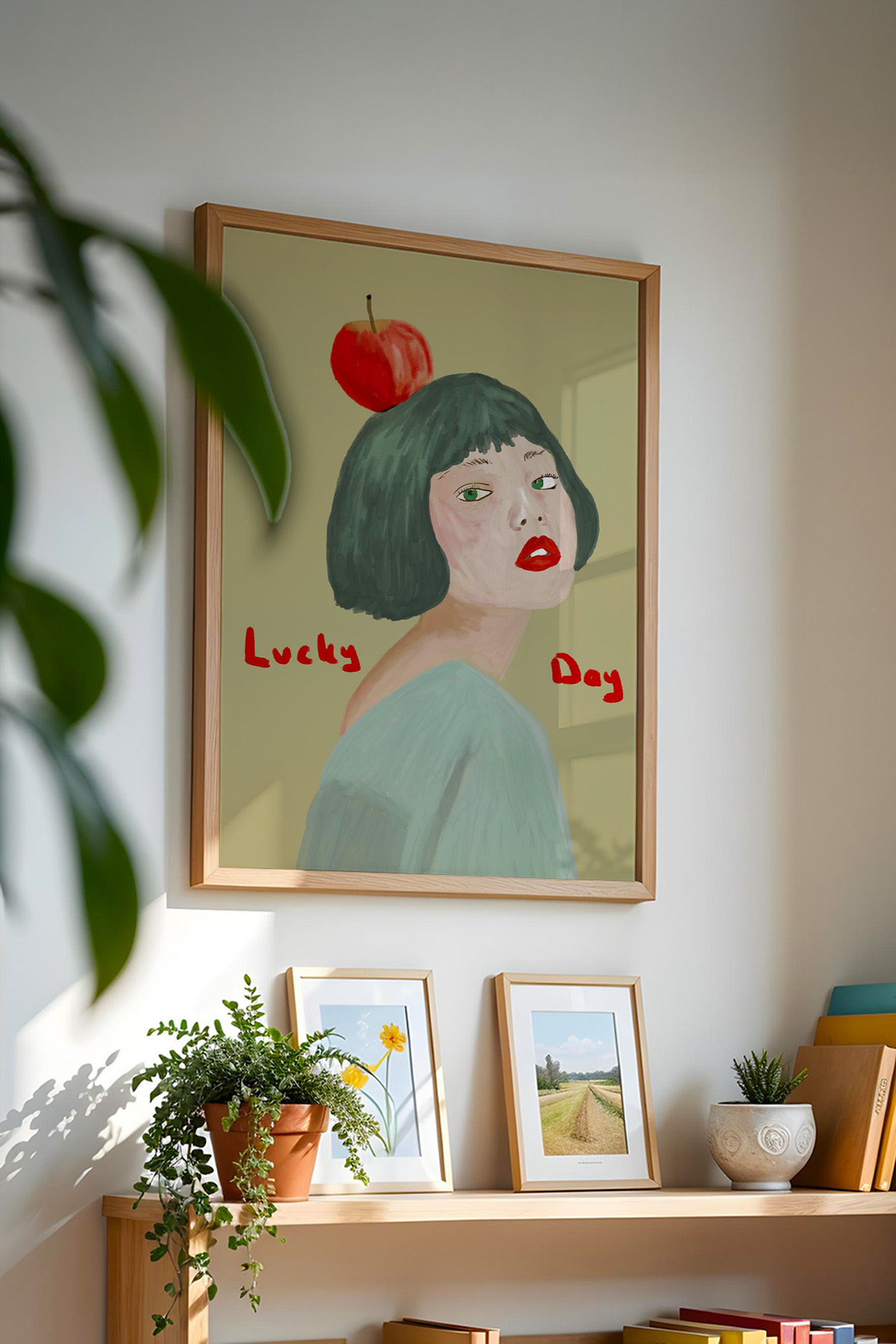 Kadın Figürlü Modern Tablo Lucky Day Yazılı Poster Duvar Dekoru Çerçevesiz