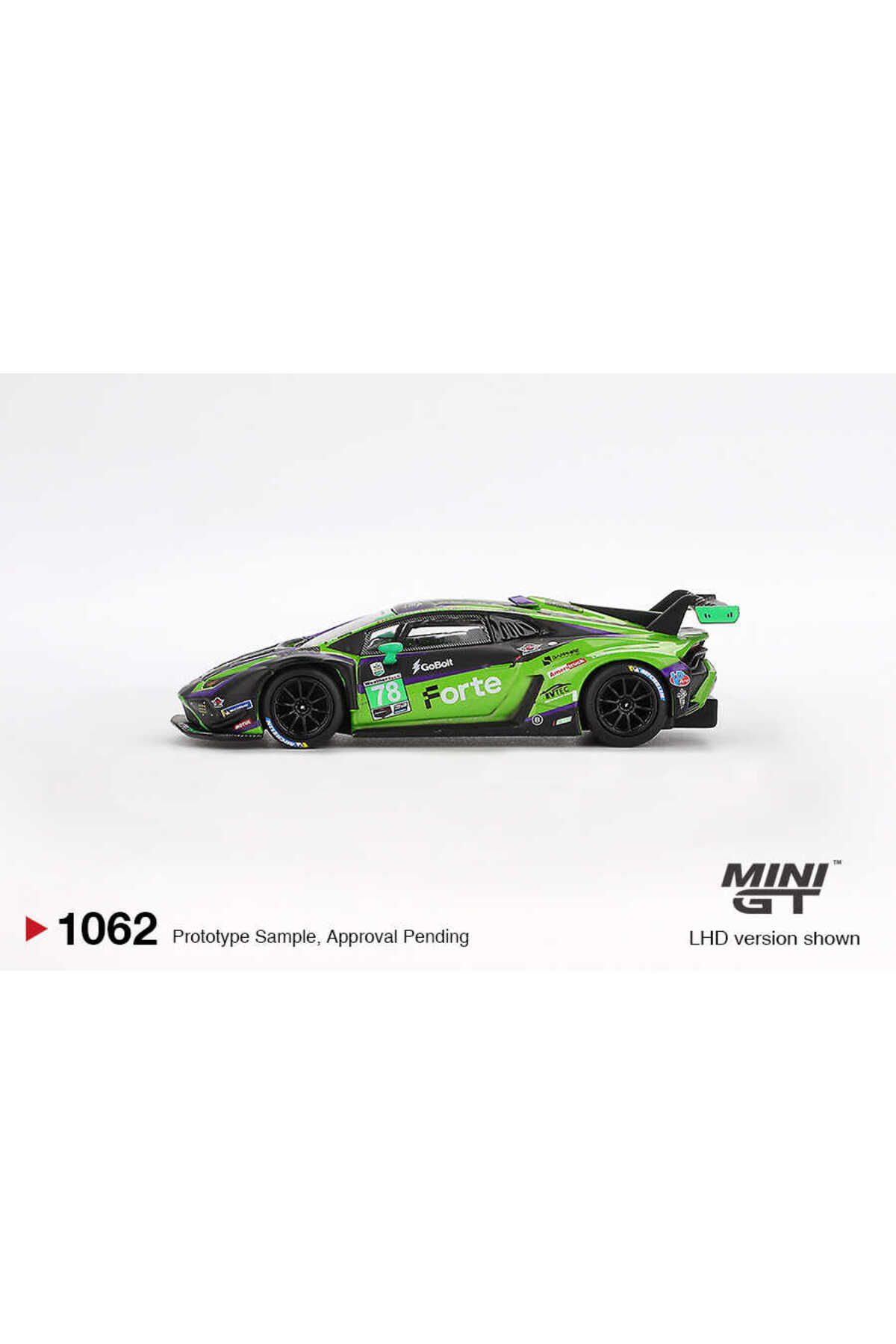 mini gt 1062 1/64 Lamborghini Huracán GT3 EVO2 #78 Forte Racing 2024 IMSA Daytona 24 Hrs fotoğrafı 4 (önizleme)