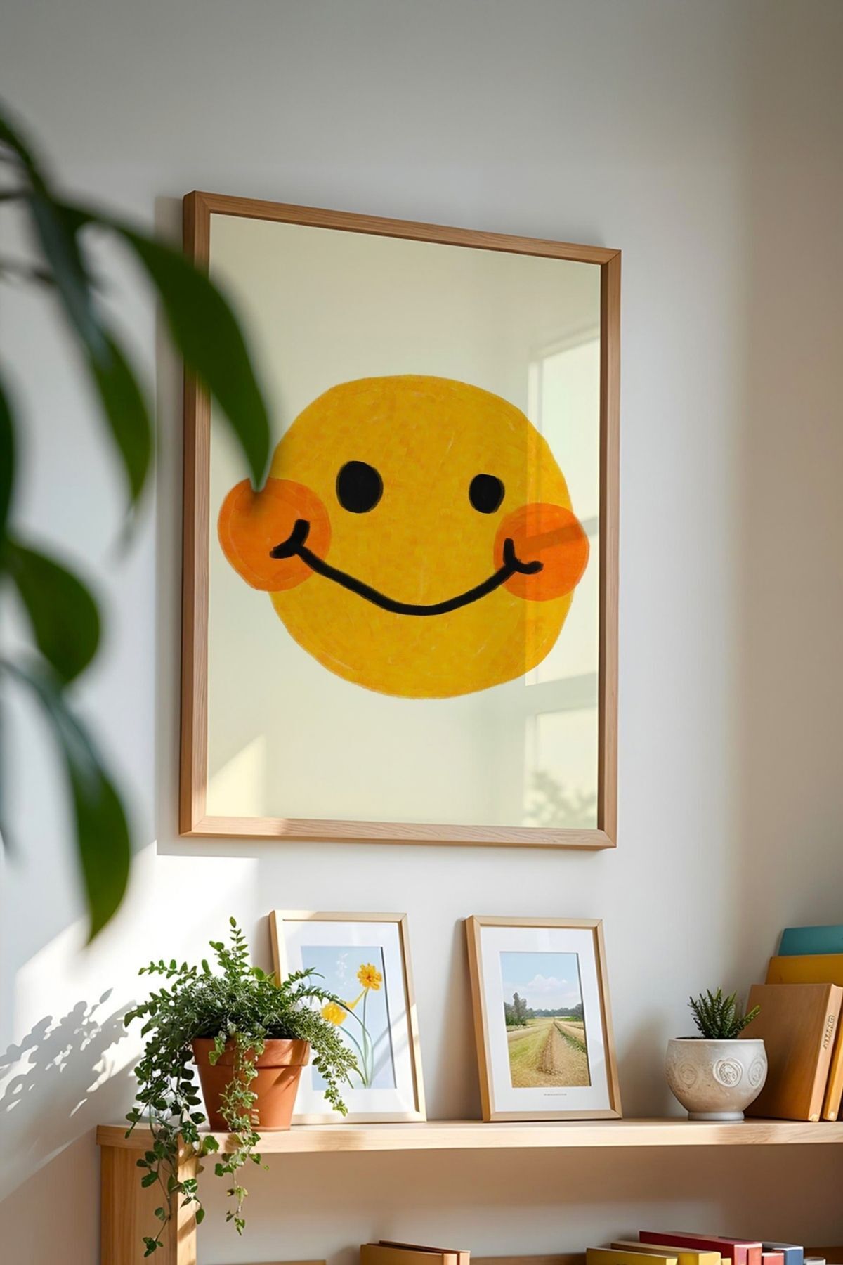 Smiley Yüz Modern Tablo Sarı Gülümseyen Emoji Poster Duvar Dekoru Çerçevesiz