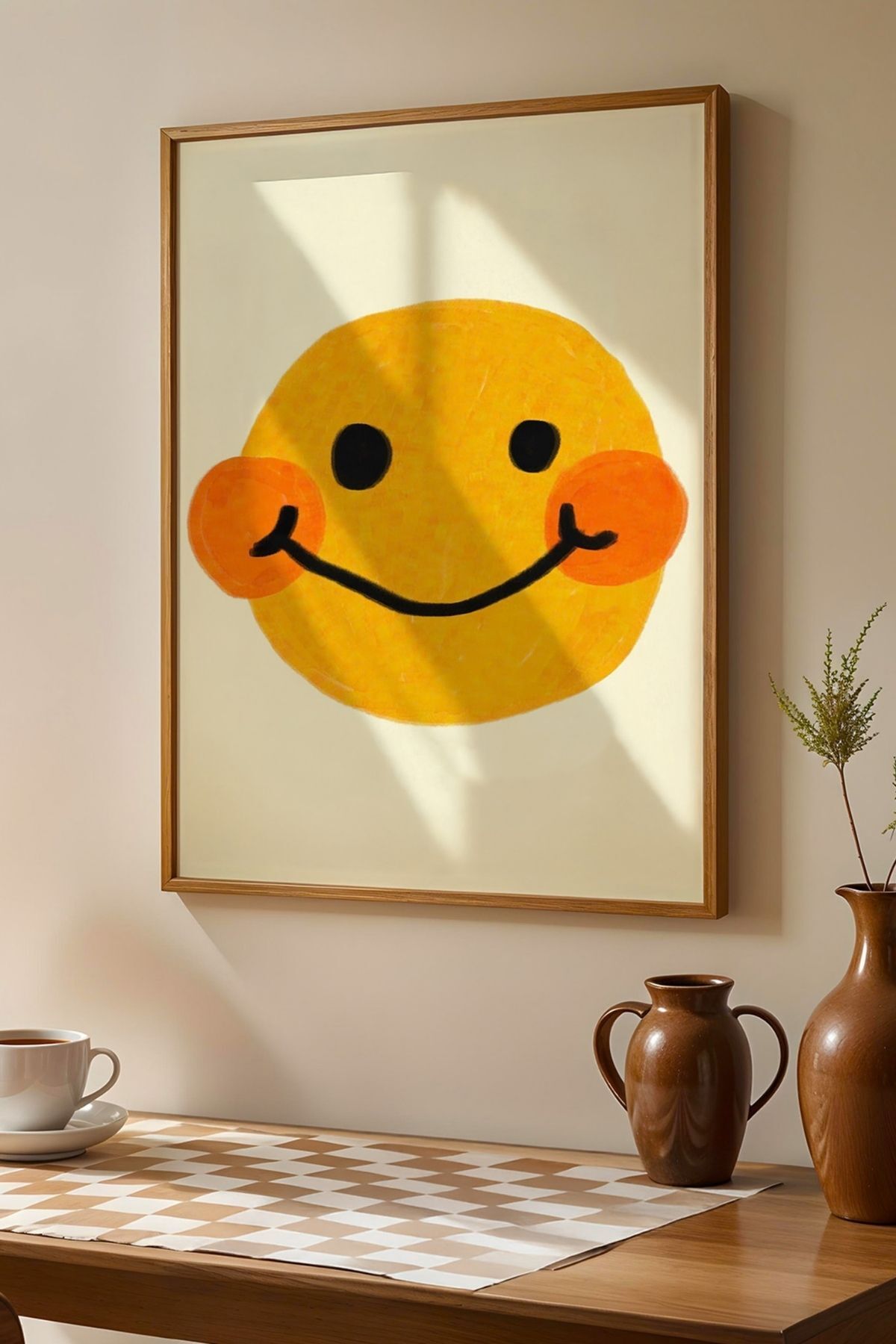 Smiley Yüz Modern Tablo Sarı Gülümseyen Emoji Poster Duvar Dekoru Çerçevesiz