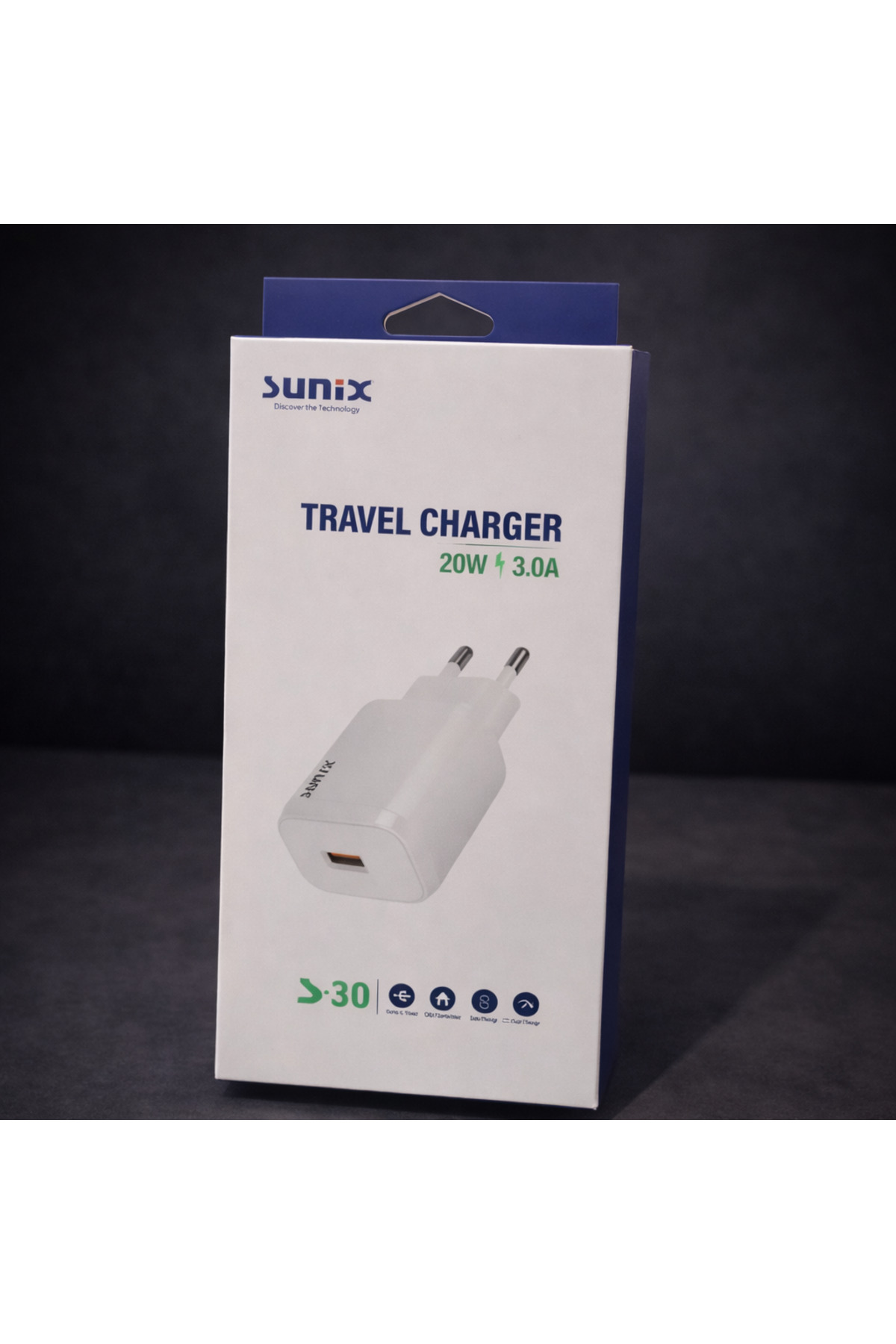 Sunix S-30 20W Hızlı Şarj Adaptörü 3.0A USB Duvar Şarj Aleti