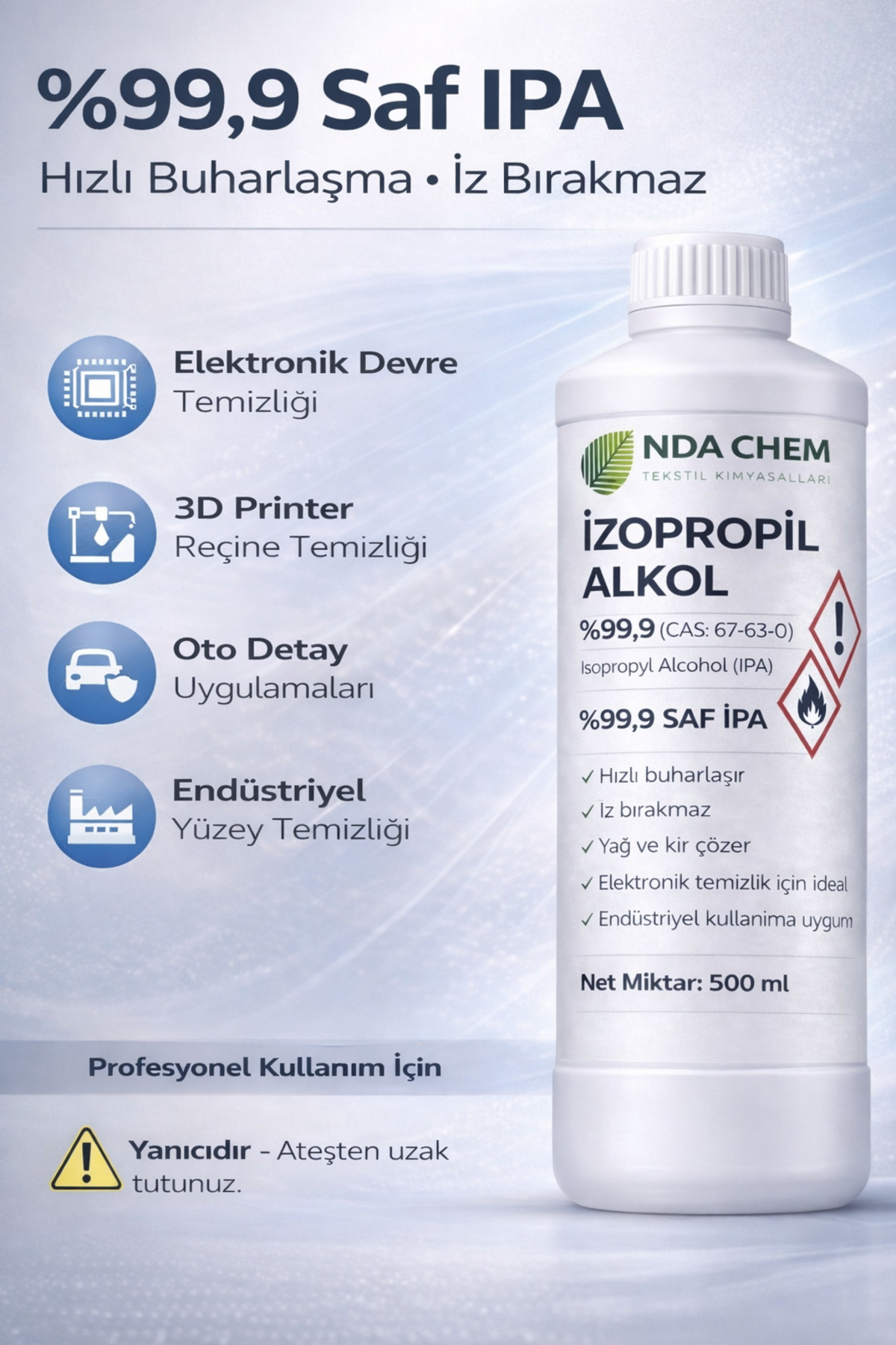 Ir Padボトル100 YYR用 MARRGOS İzopropil Alkol %99,9 (IPA) – Profesyonel Temizlik ve