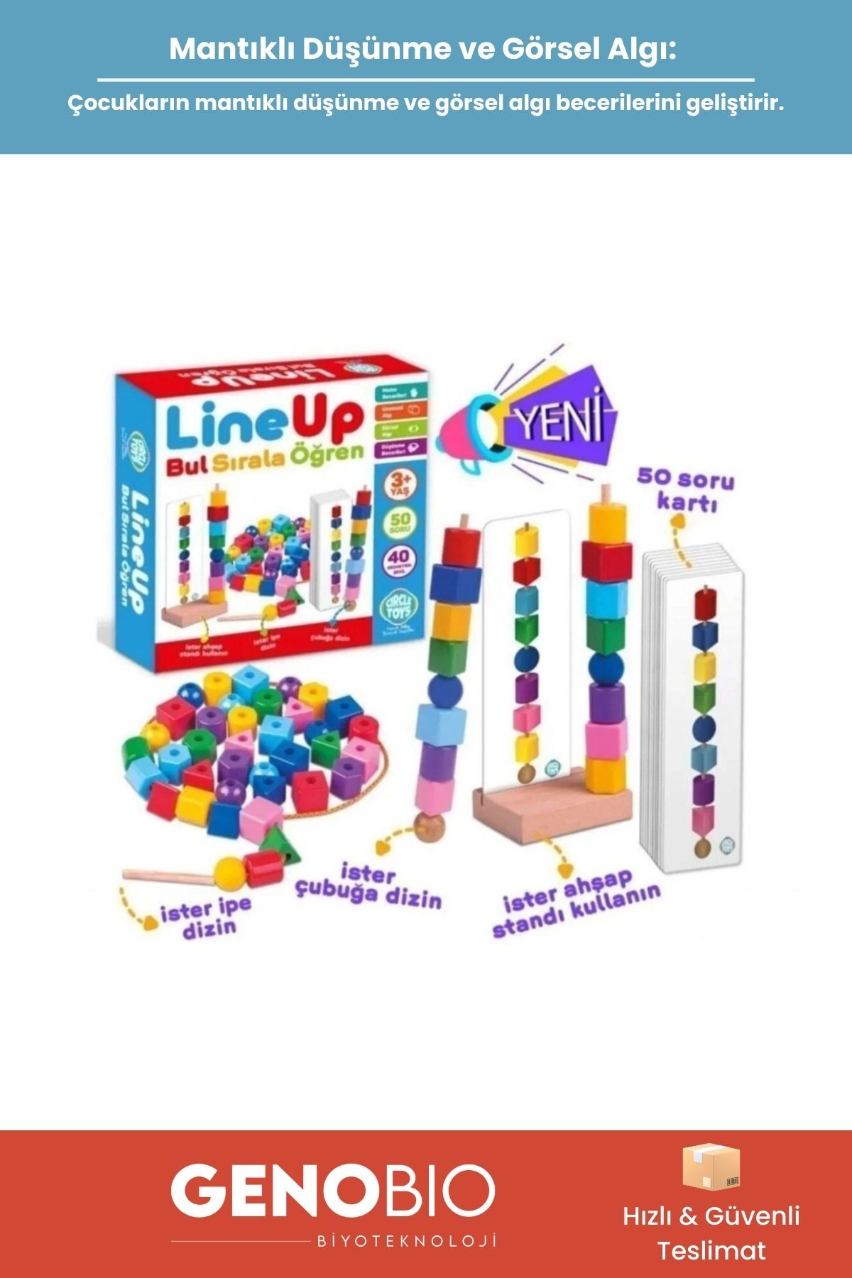 GenoBio #EğiticiOyun Zeka El Göz Koordinasyon Gelişini 40 Soru 50 Geometrik Şekil Dizme Eğitici Oyuncak Seti fotoğrafı 2 (önizleme)