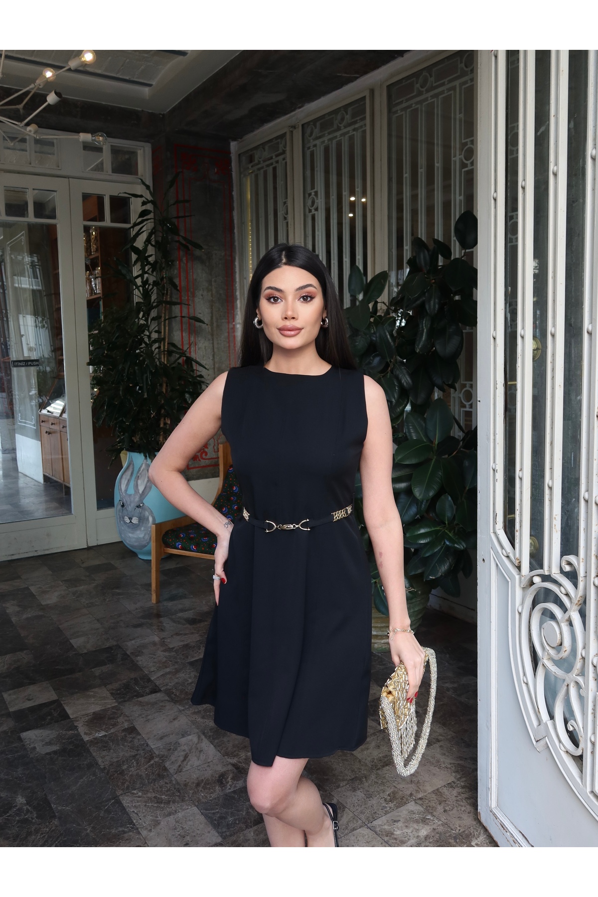 Double Fabric Belted Dress