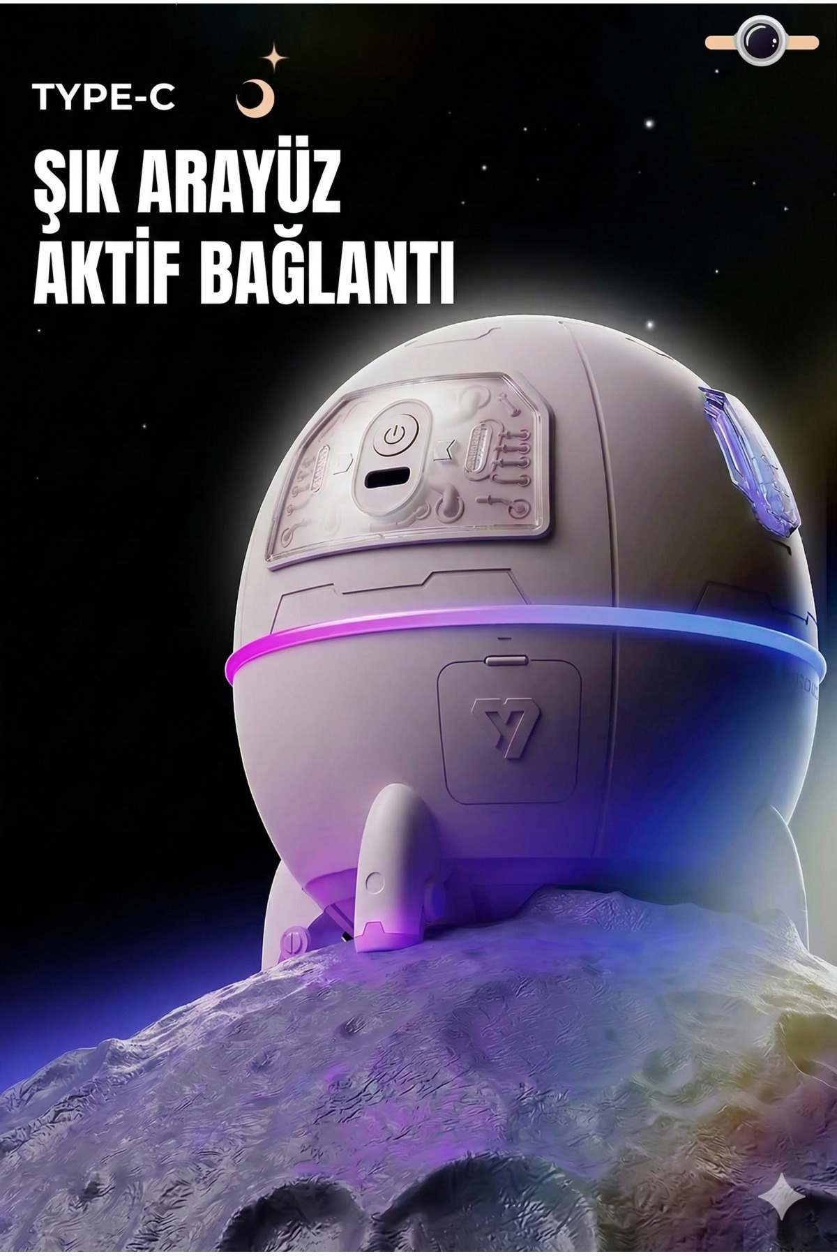 Astronot Figürlü Çocuk Odası Hava Nemlendirici ve Aromaterapi Difüzörü - Gece Lambalı