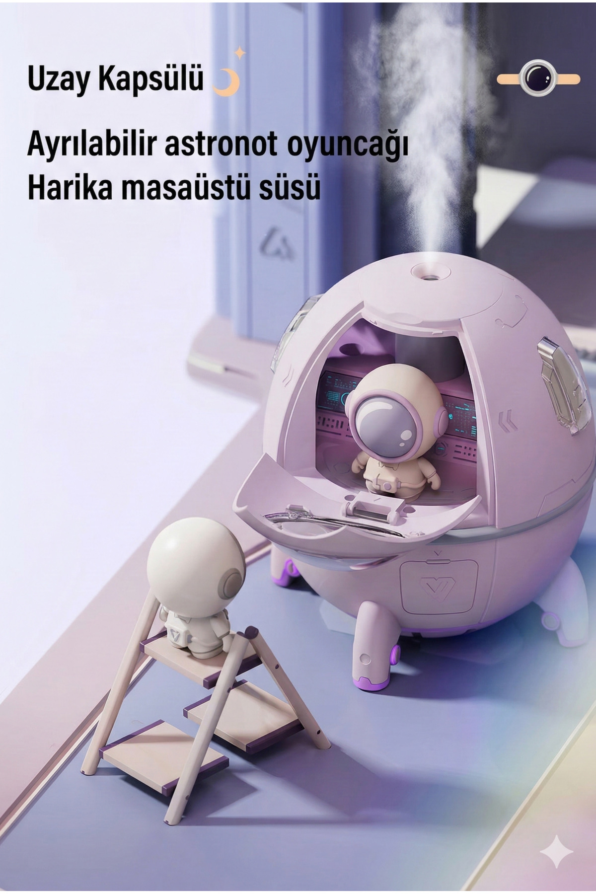 Astronot Figürlü Çocuk Odası Hava Nemlendirici ve Aromaterapi Difüzörü - Gece Lambalı