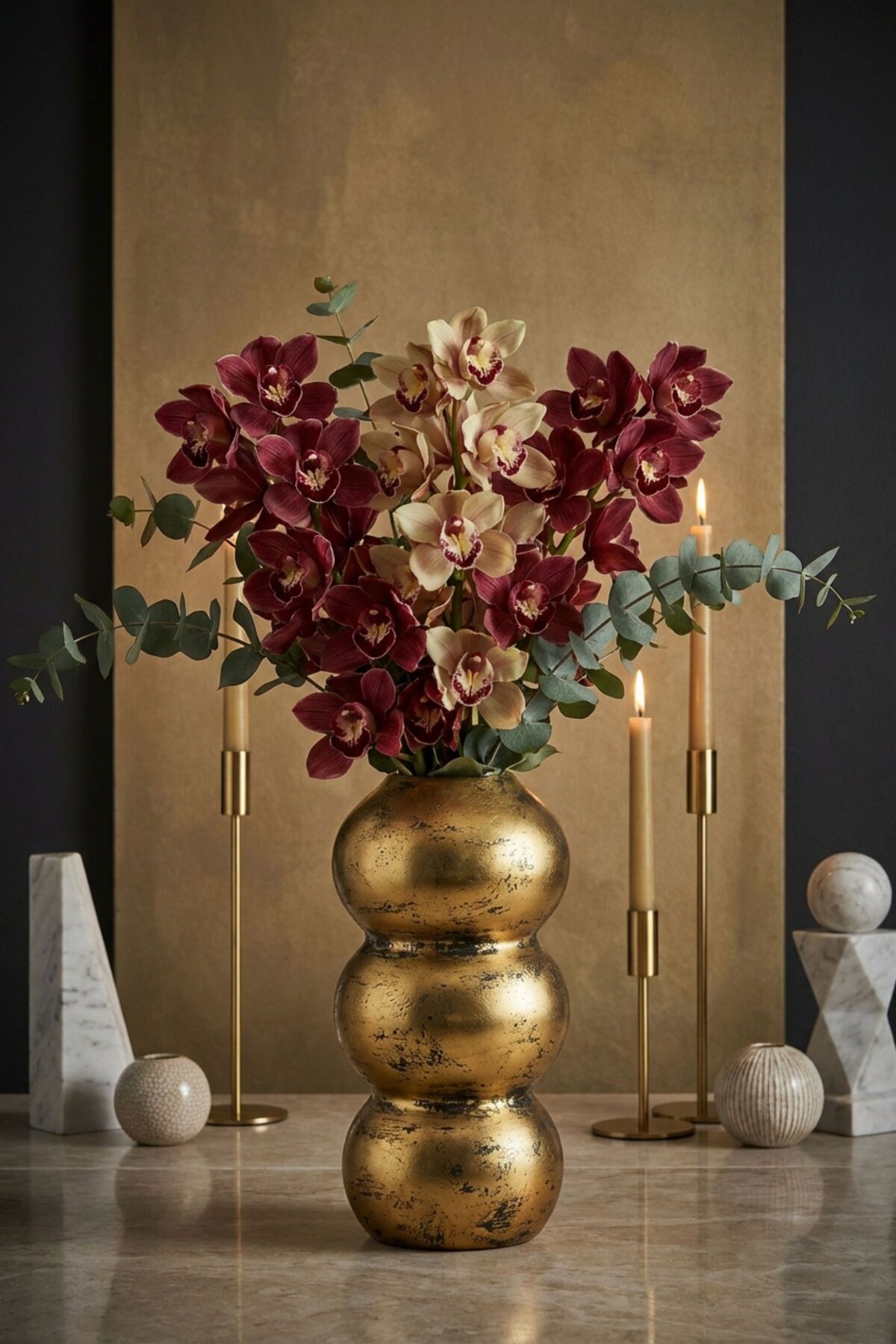 Decorative Vase Handmade Gold Aged Color Bubble Model