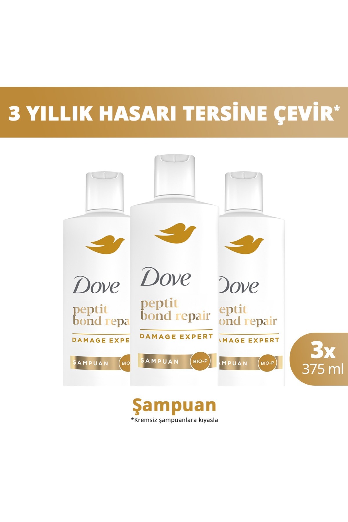 Dove Şampuan Peptit Bond Repair 375 ml x3 — SET.UNİ.10899