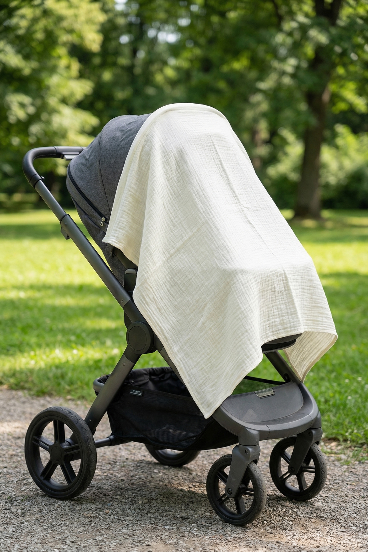 HAMUR Müslin Anne Bebek Emzirme Önlüğü %100 Pamuk Çok Amaçlı Bebek Arabası Puset Örtüsü Ekru fotoğrafı 3 (önizleme)