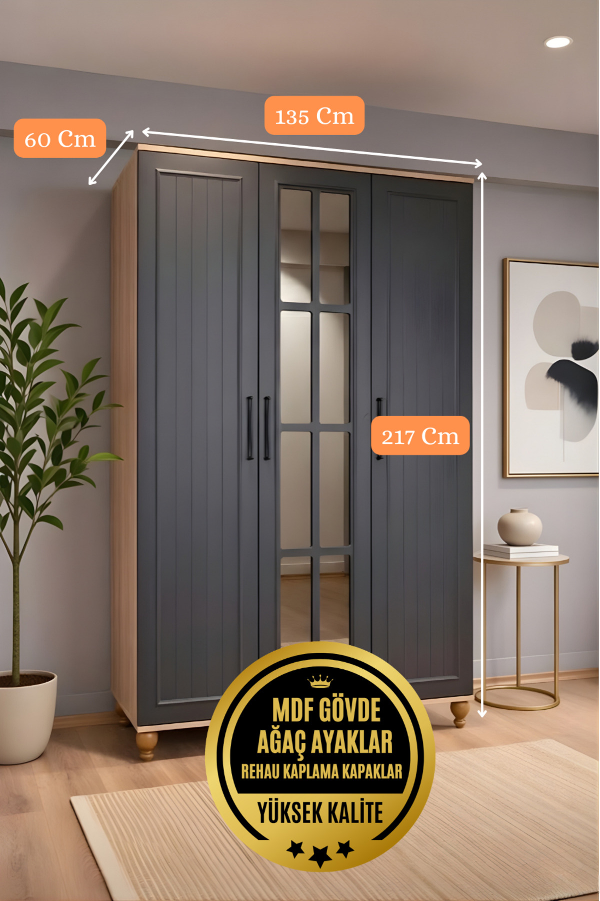 arionkids Ozan 3 Kapaklı Genç Odası Dolabı | Direkt MDF Gövde | Fonksiyonel ve Şık Tasarım fotoğrafı 2 (önizleme)