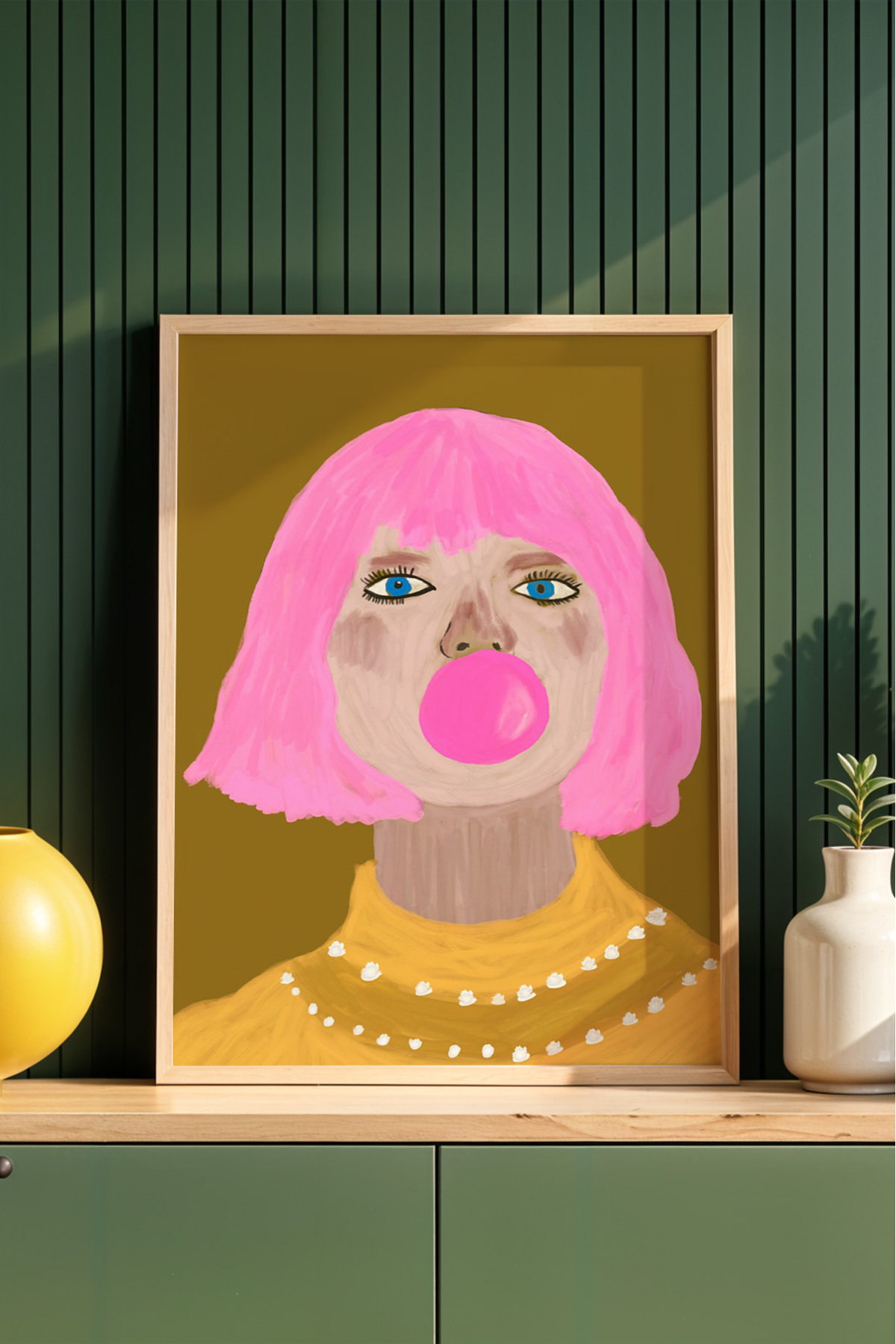 Kadın Pop Art Tablo Sakız Balonlu Modern Poster Duvar Dekoru Çerçevesiz