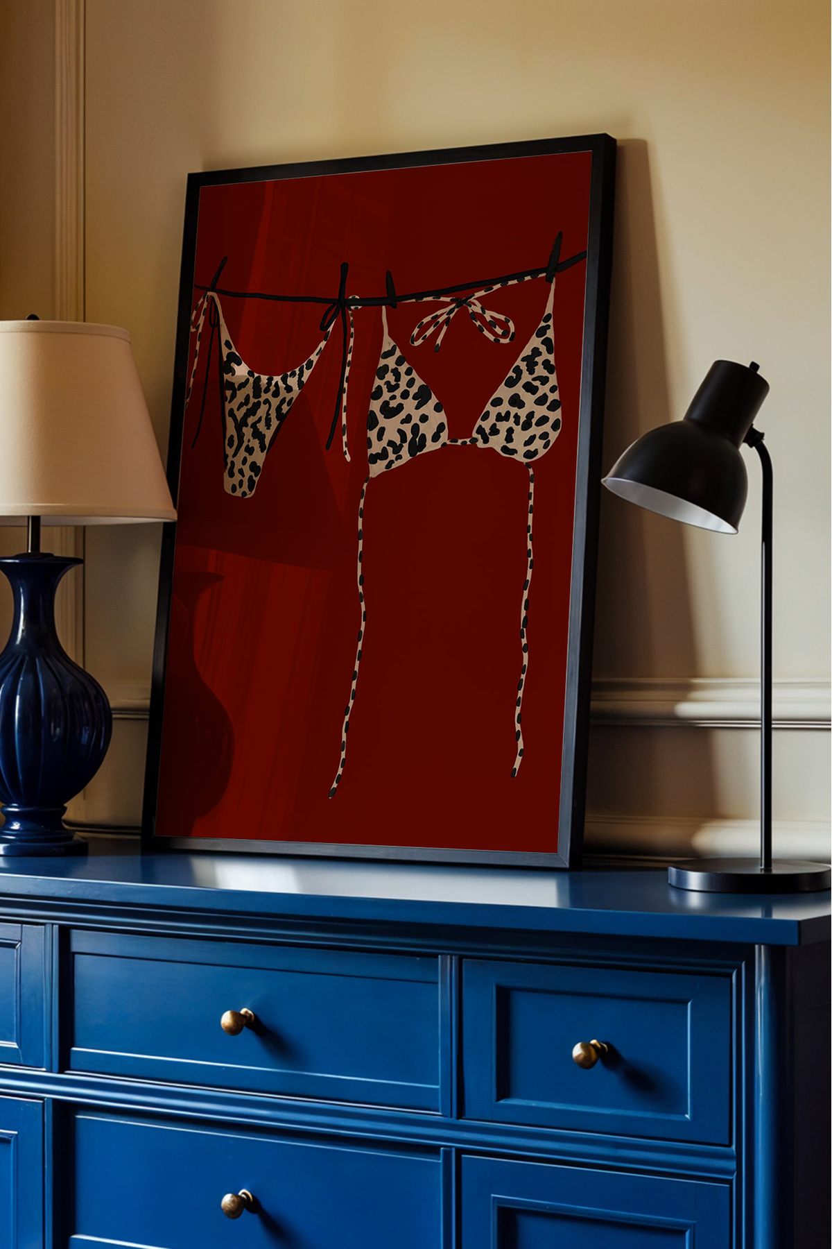 Leopar Desenli Bikini Modern Tablo Poster Kadın Temalı Duvar Dekoru Çerçevesiz