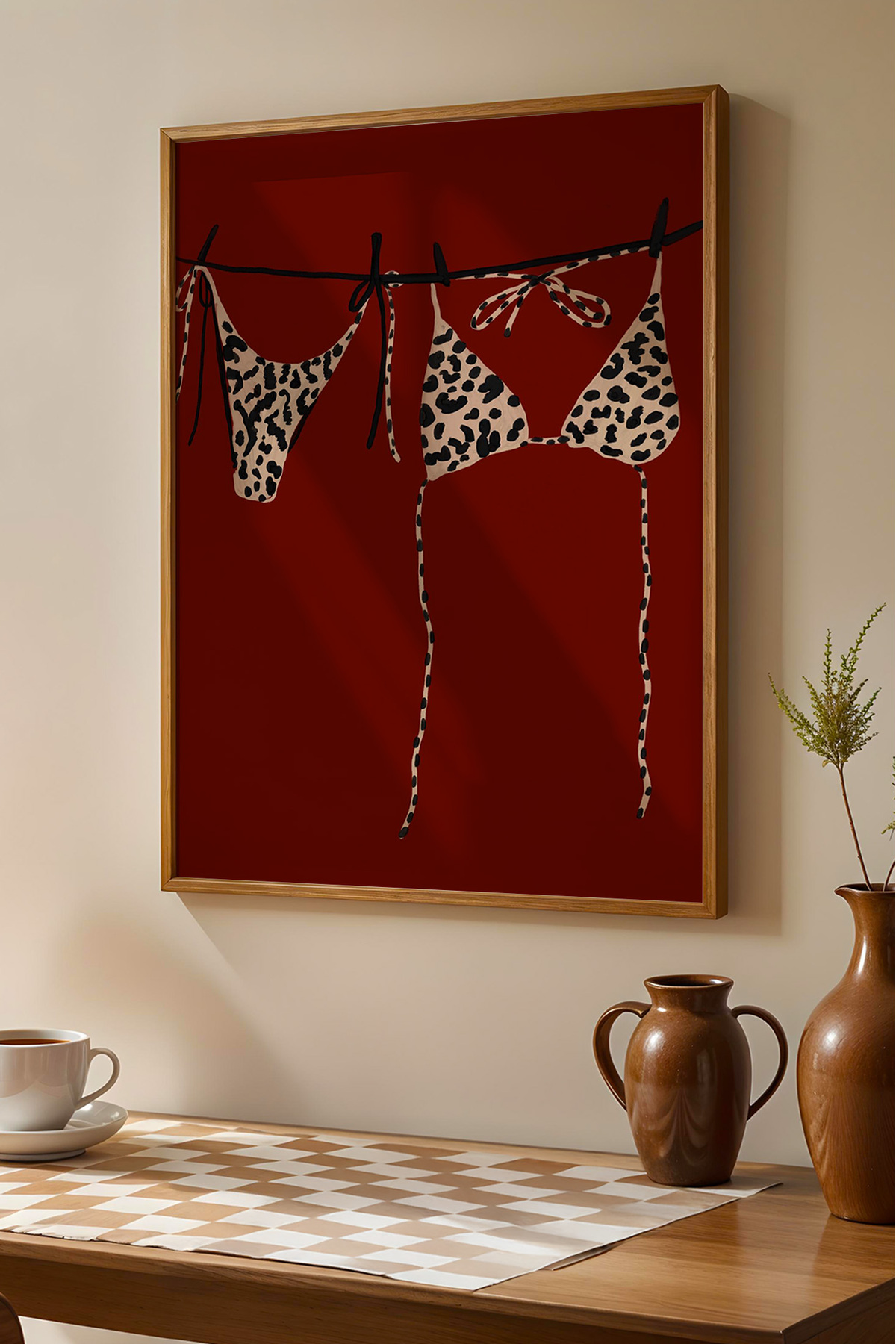 Leopar Desenli Bikini Modern Tablo Poster Kadın Temalı Duvar Dekoru Çerçevesiz