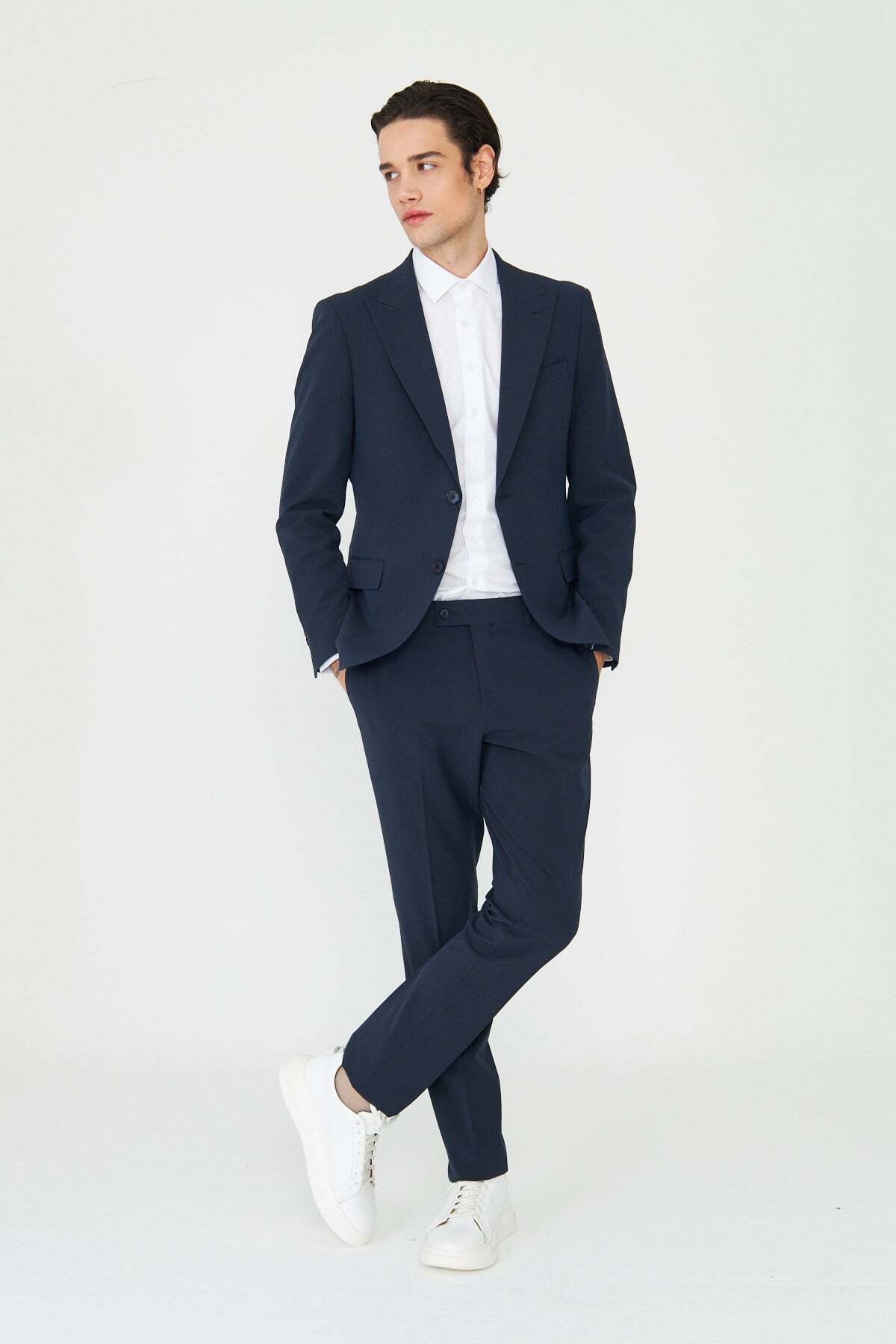 Lacivert Modern Slim Fit İnce Dokulu Kumaş Klasik Kesim Takım Elbise — سرمه‌ای WTK26K2612 — تصویر 7 از 7