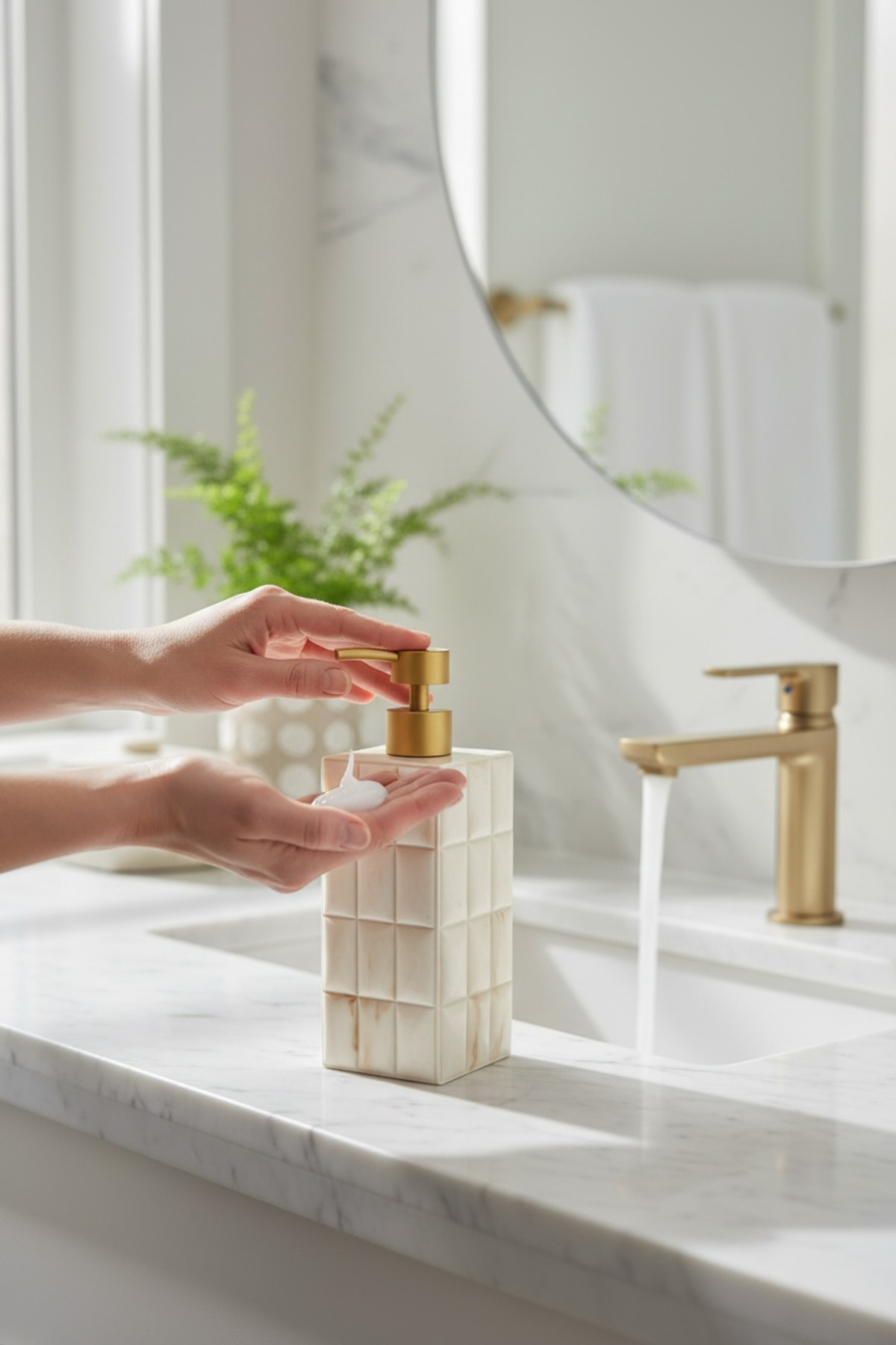 Ladurée 770 ml Mermer Kare Desenli Sıvı Sabunluk – Şık ve Modern Dispenser