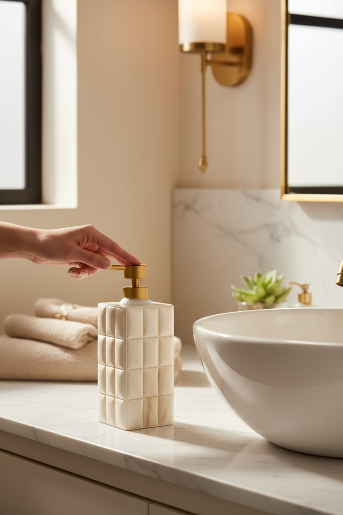 Ladurée 770 ml Mermer Kare Desenli Sıvı Sabunluk – Şık ve Modern Dispenser