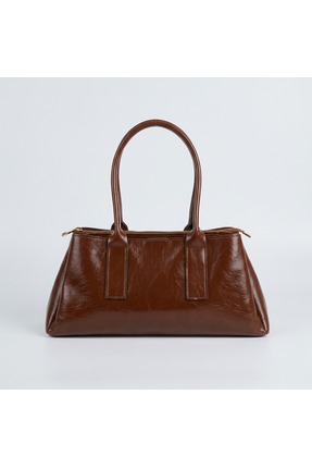 MRS.MODA Kadın Kahverengi Şık Görünümlü Kırışık Deri Detaylı 3 Gözlü El Çantası