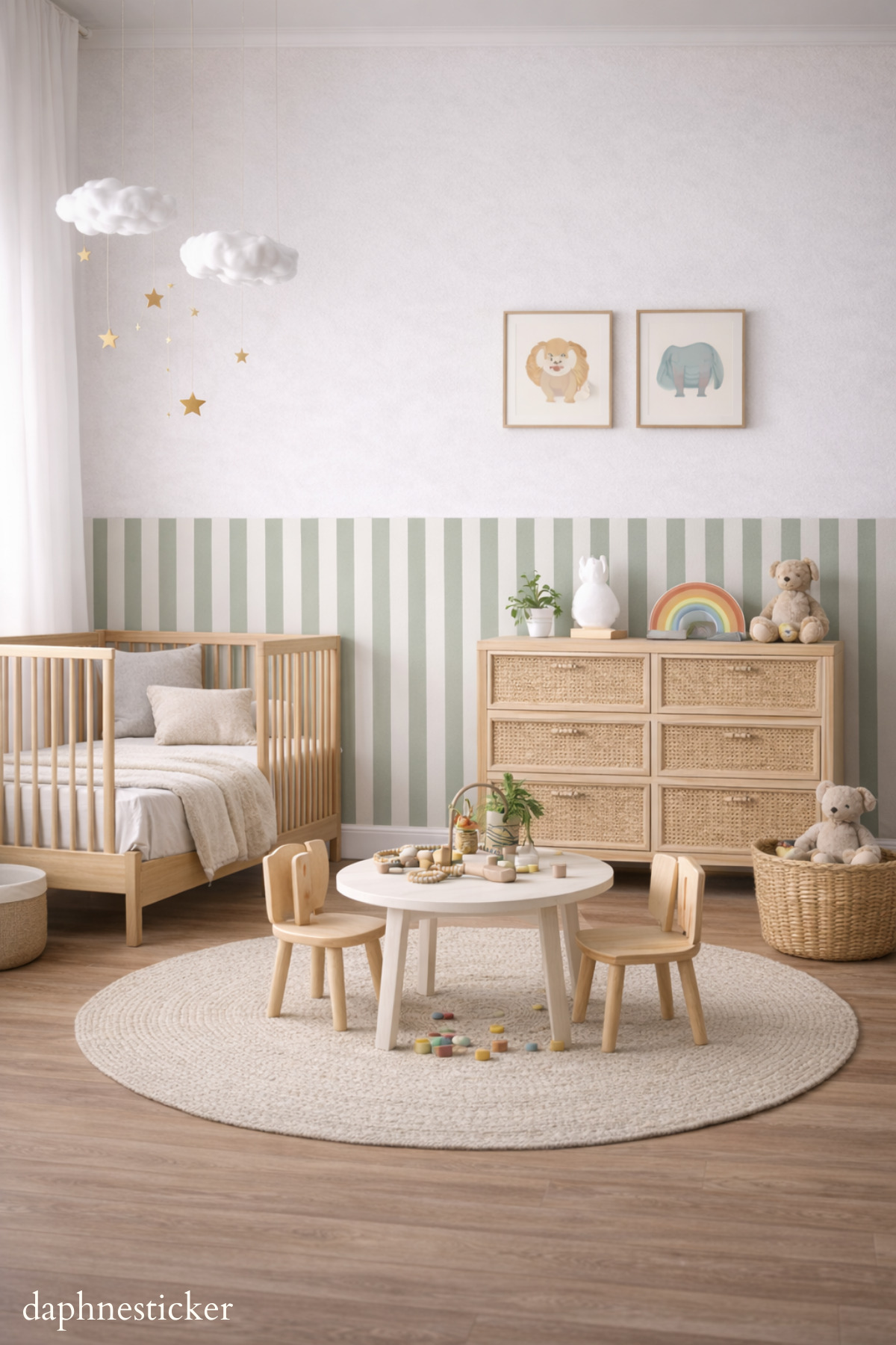Daphne Sticker Yeşil Çizgili Duvar Stickerı, Çocuk Odası Duvar Dekoru ...