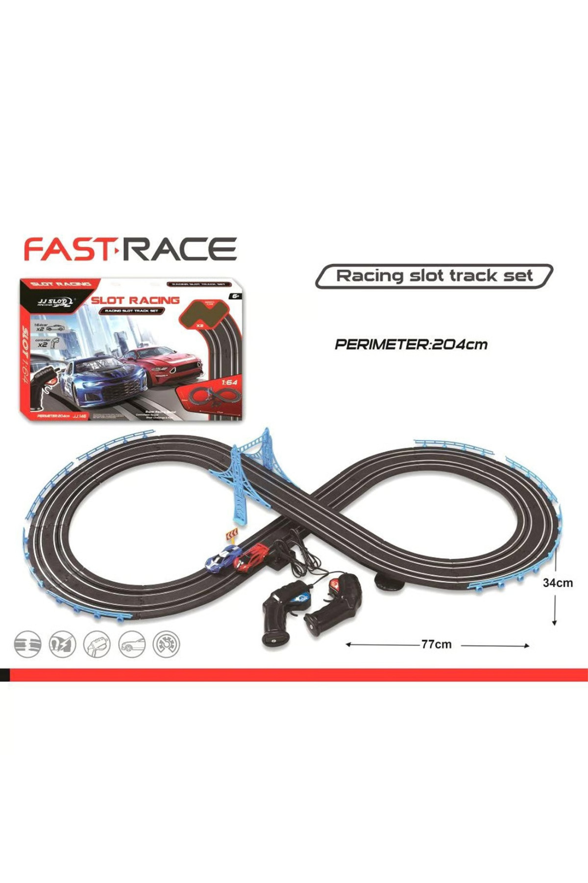craftivio Slot Racing 2 Araçlı Yarış Seti - 204 cm Pist Uzunluğu - 1:64 Die-Cast Metal Arabalı Yarış Pisti fotoğrafı 2 (önizleme)