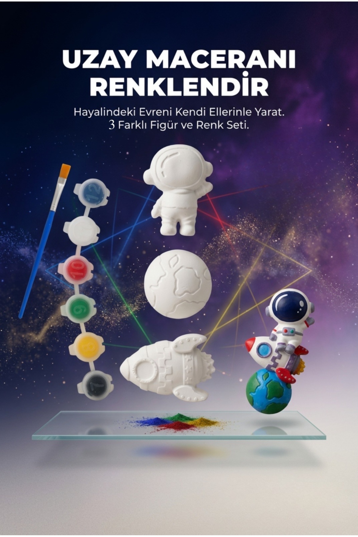 Children's Painting and Hobby Set with Astronaut, Rocket and Earth Figures