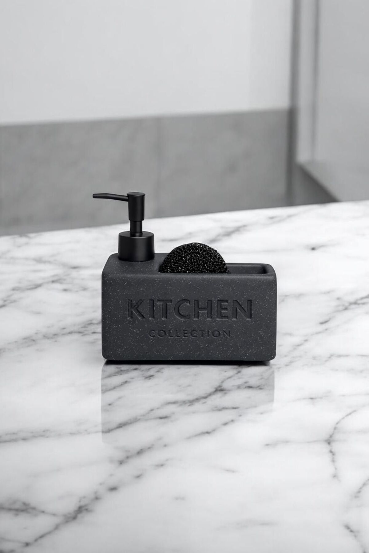 Kitchen Yazılı Beyaz Süngerlikli Sıvı Sabunluk | Mutfak Sabunluk ve Süngerlik Tezgah Düzenleyici