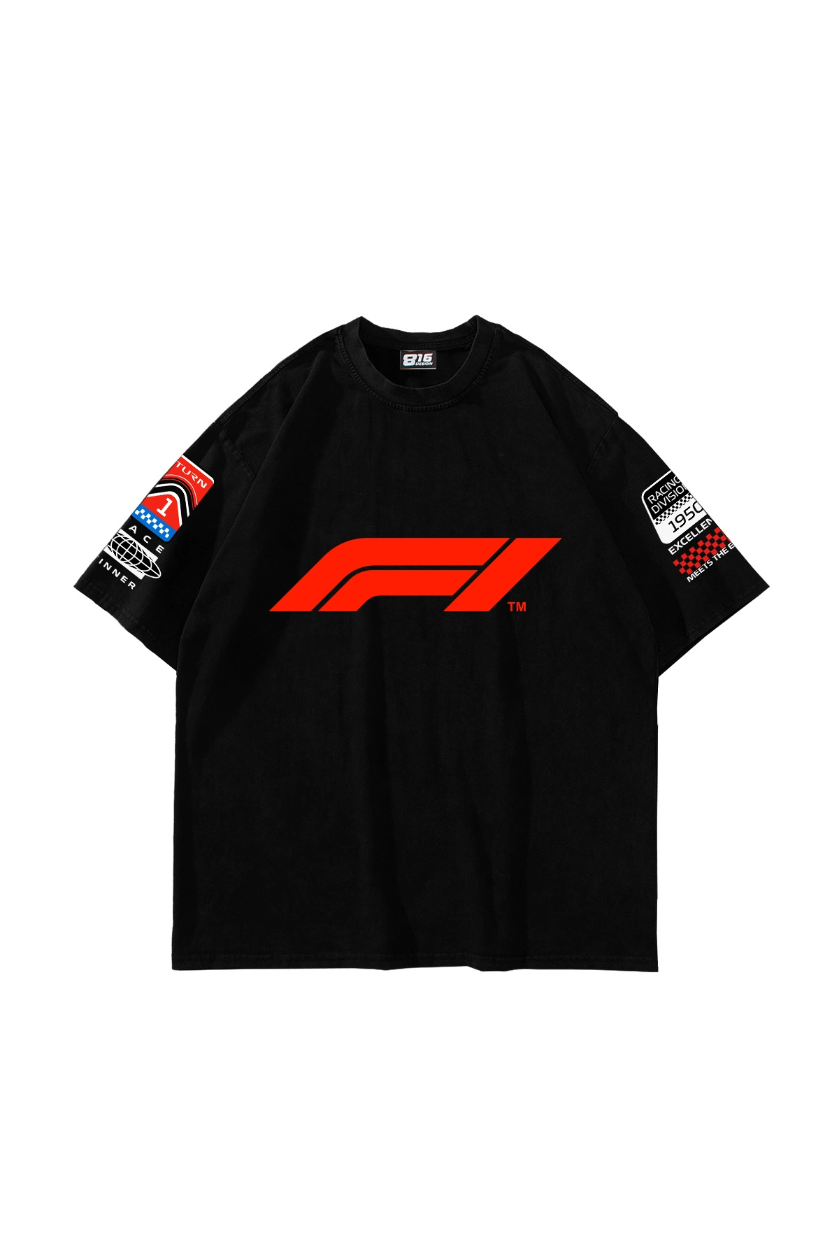 Sekizbiraltı Race Printed Oversized Unisex Black Tshirt