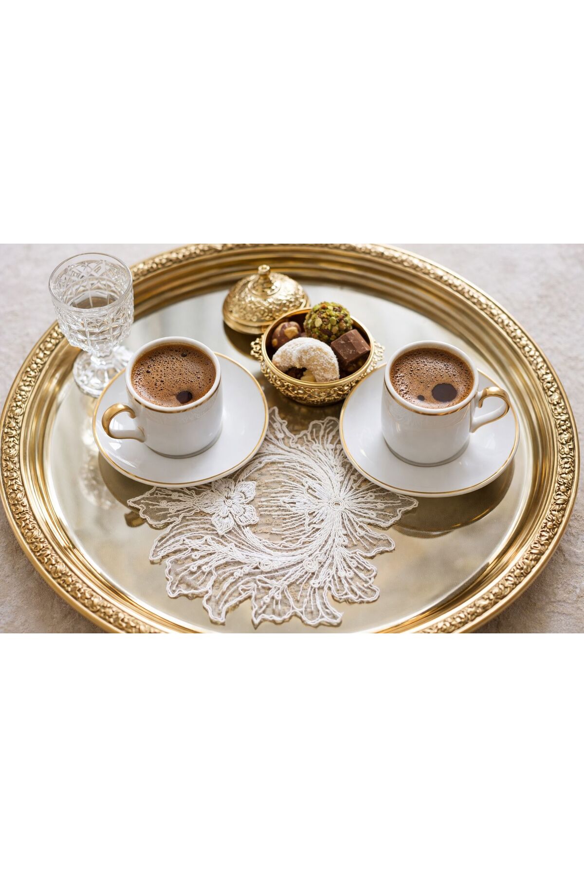 Lalezar Model 6 Pieces Decorative Guipure Lace Coffee Cocktail Serving Napkin