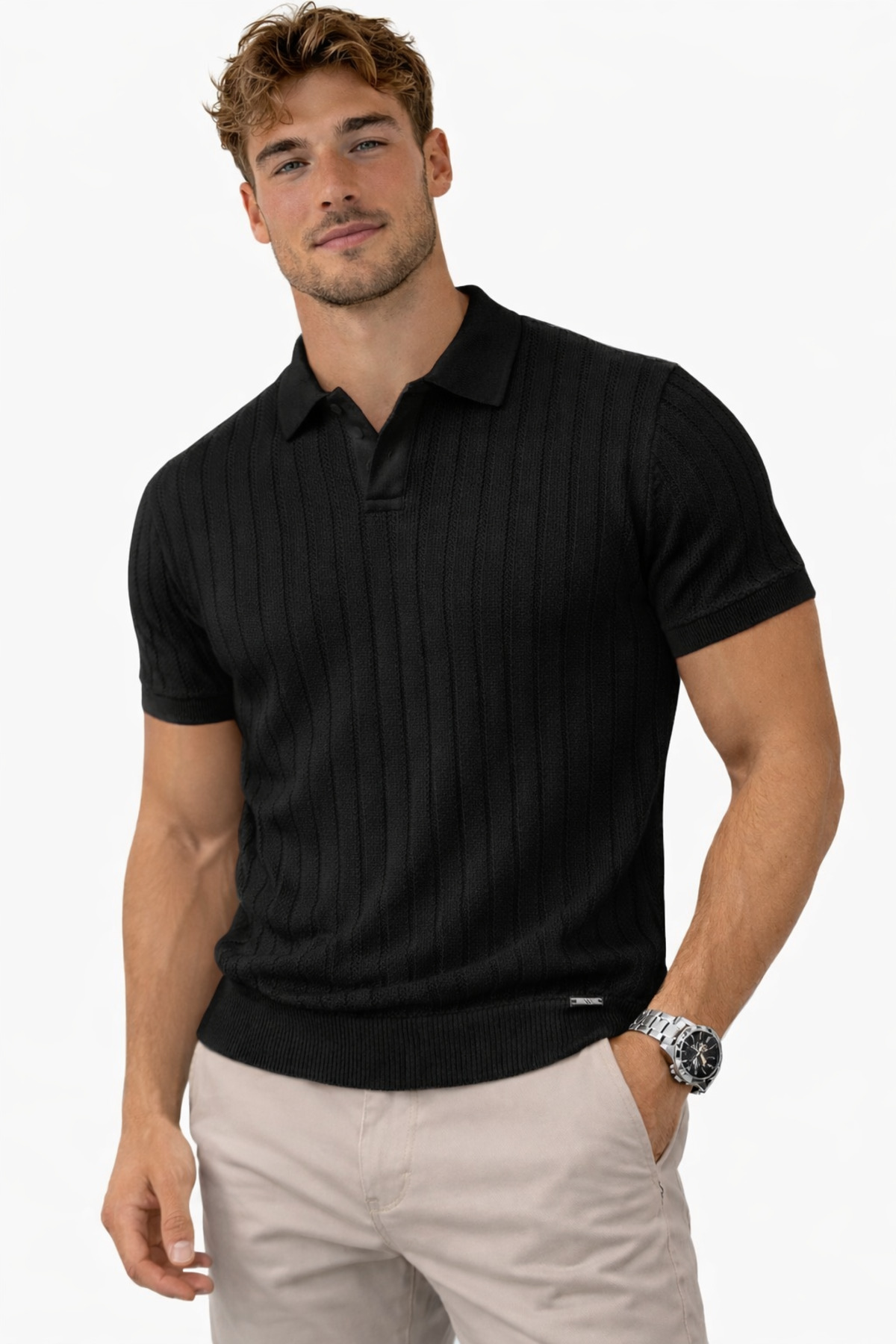 QS DENİM Men's Polo Neck Knitwear Tshirt Slim Fit Wrinkle-Free