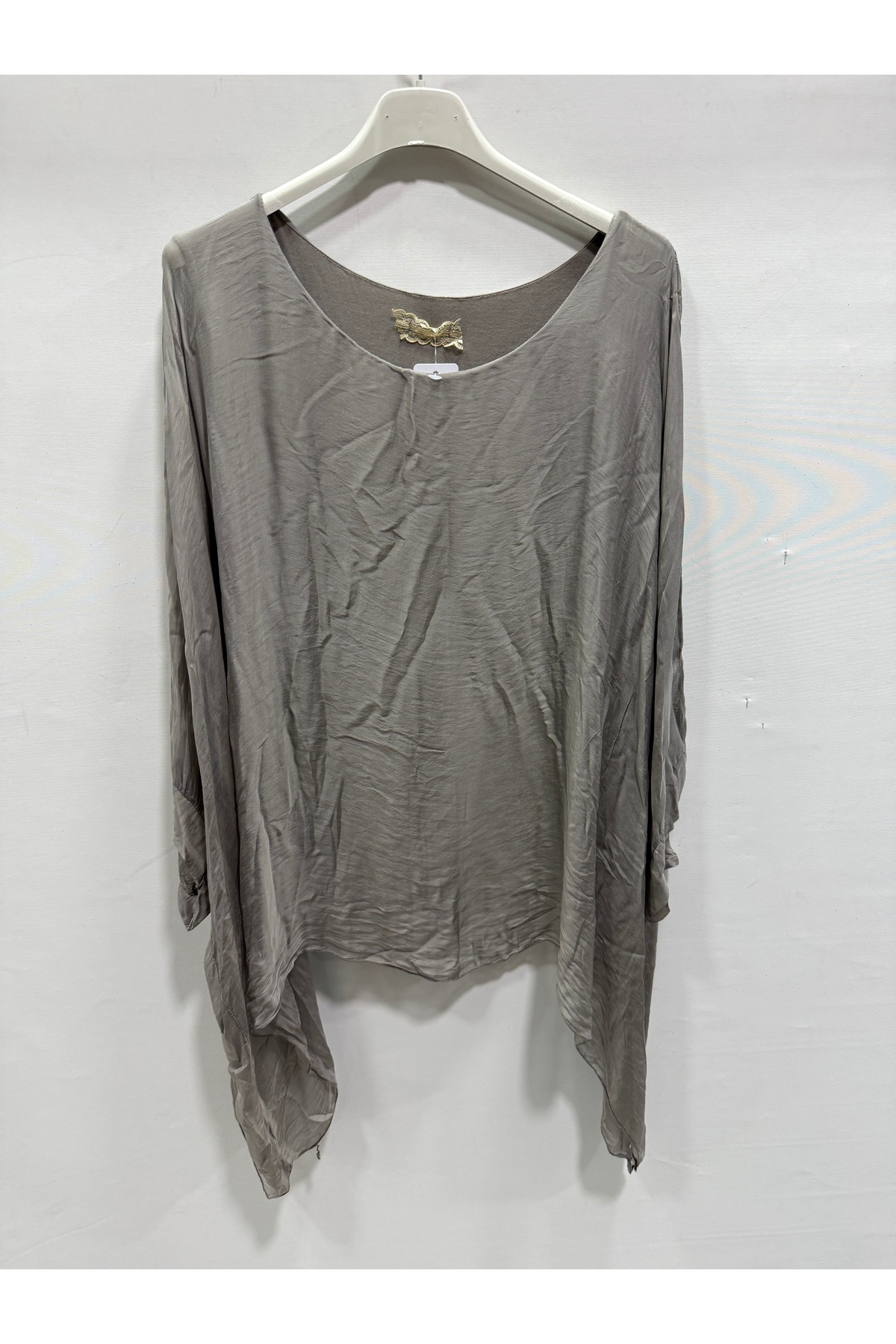 Mink Italian Bat Sleeve Asymmetrical Cut Lined Loose Silk Blouse