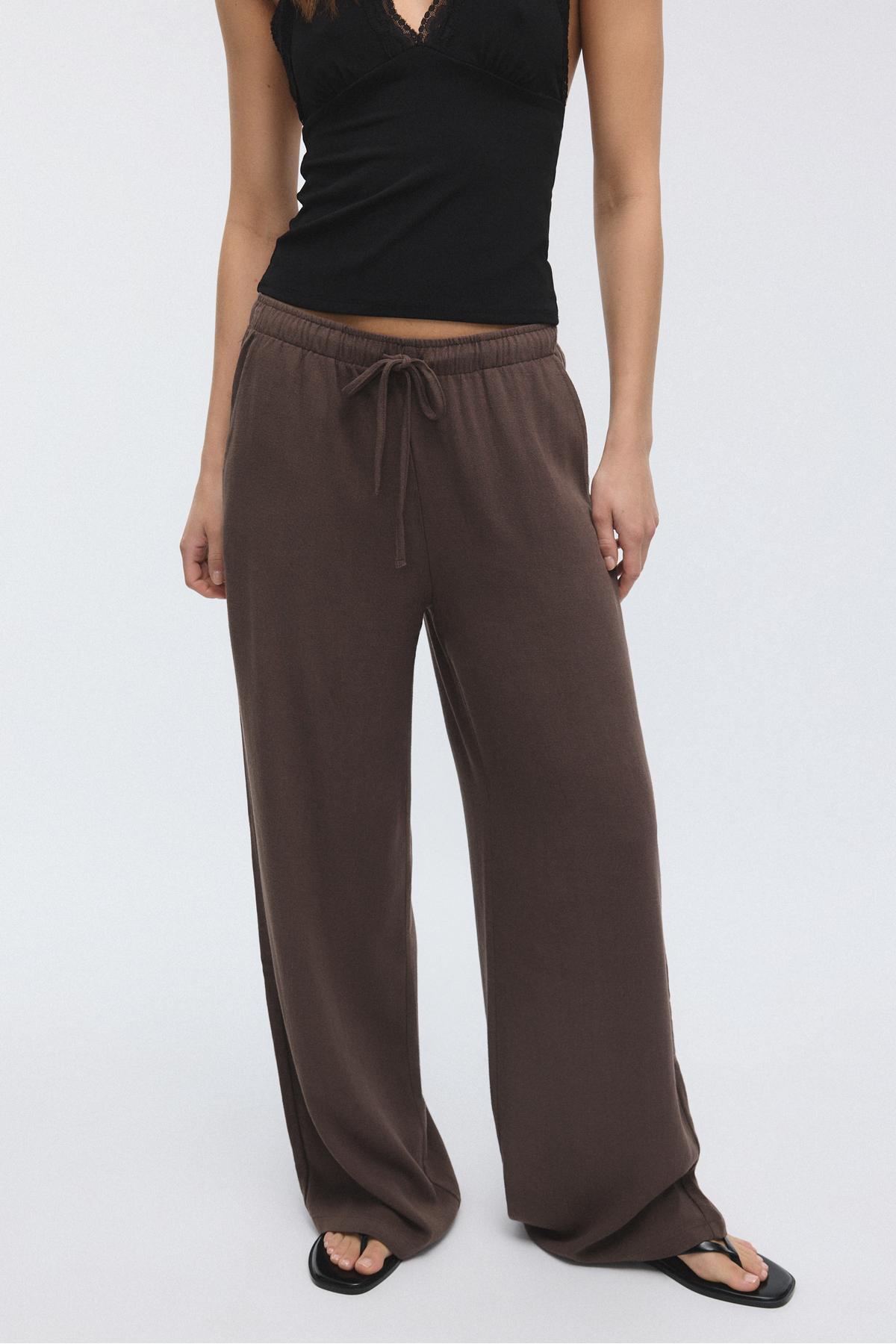 Stradivarius  Keten görünümlü dökümlü pantolon - Görsel 4