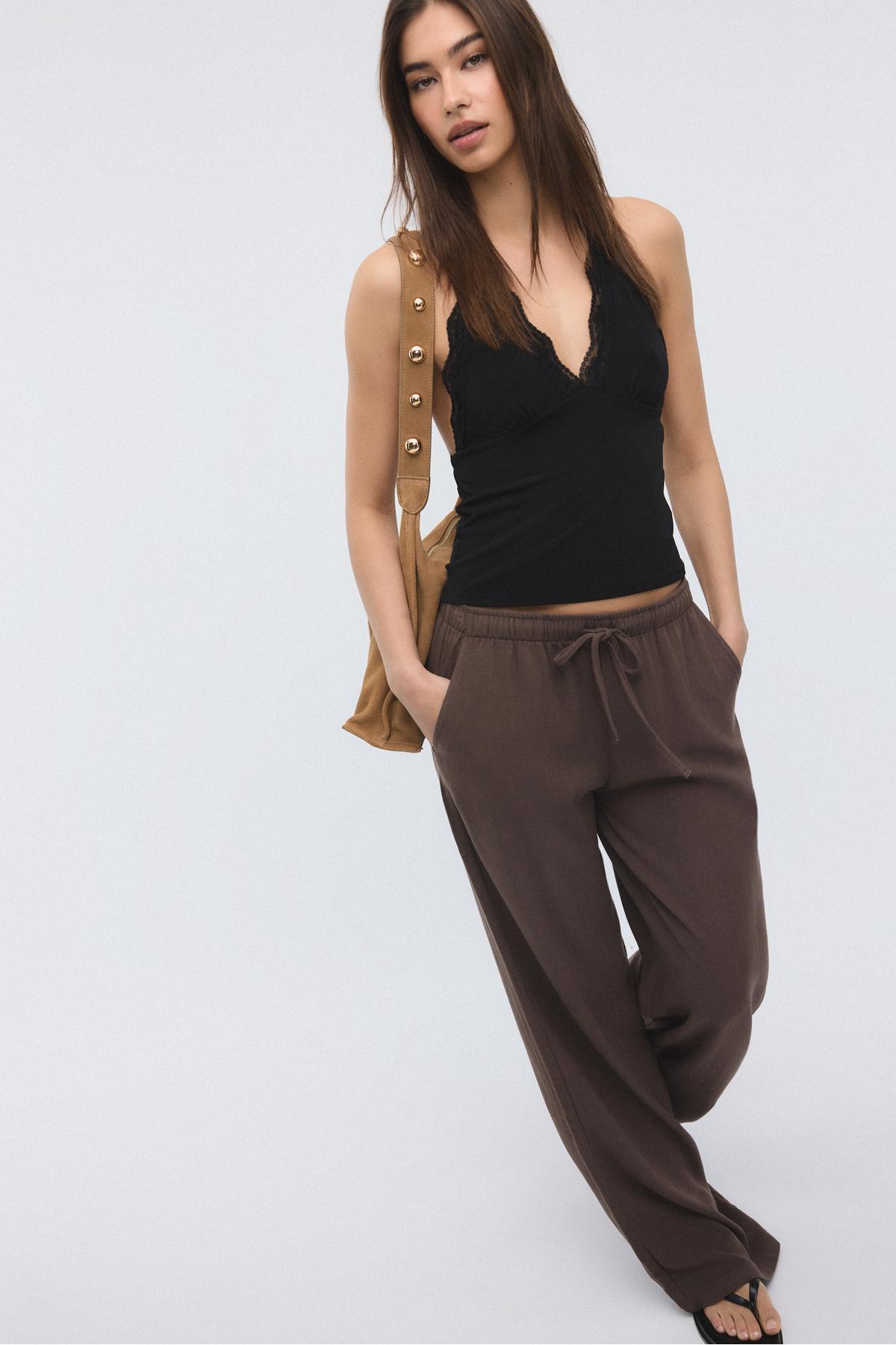 Stradivarius  Keten görünümlü dökümlü pantolon - Görsel 2