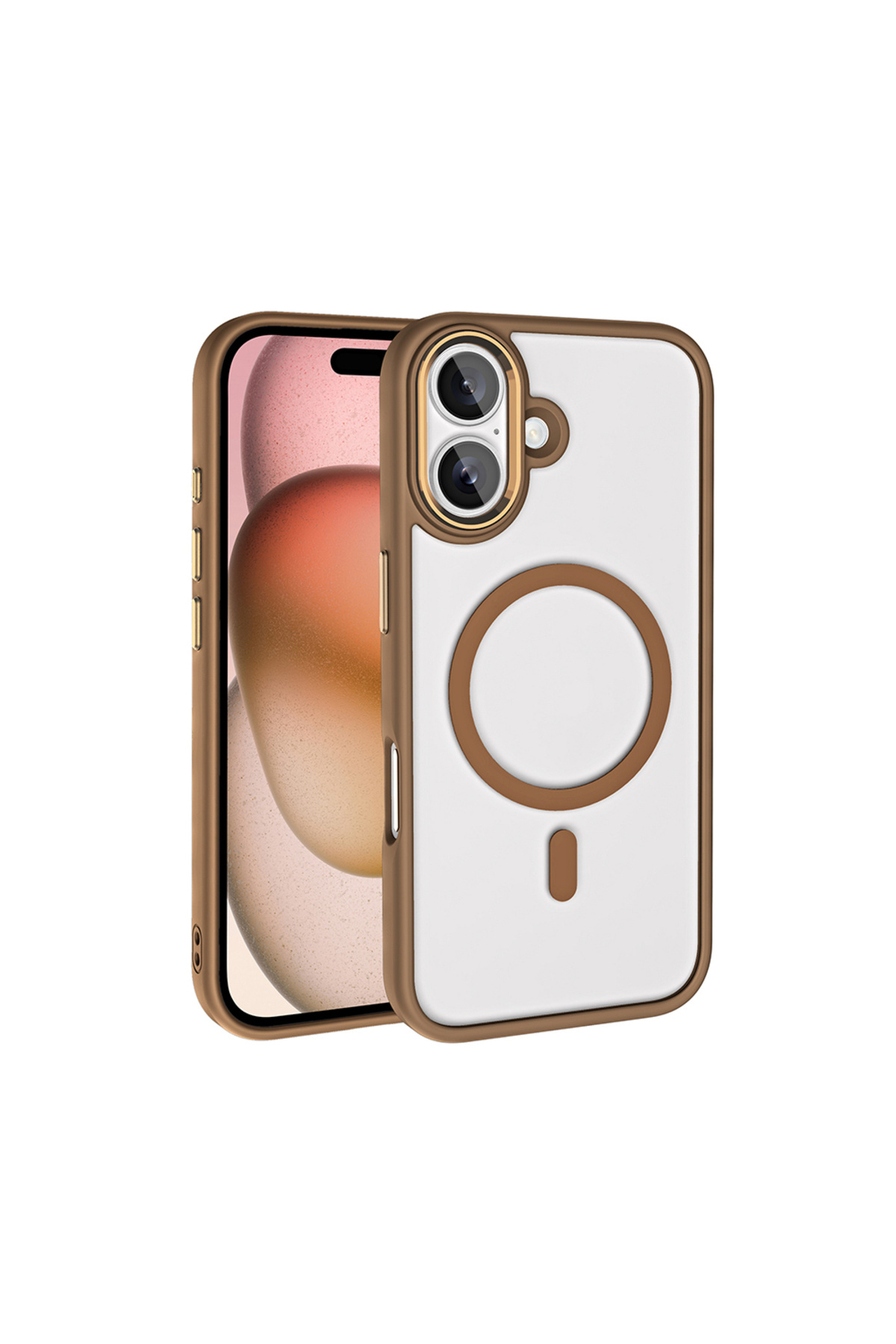 iPhone 16 Plus Kılıf Wireless Şarj Özellikli USGN Krom Magsafe Silikon Kapak - Rose Brown