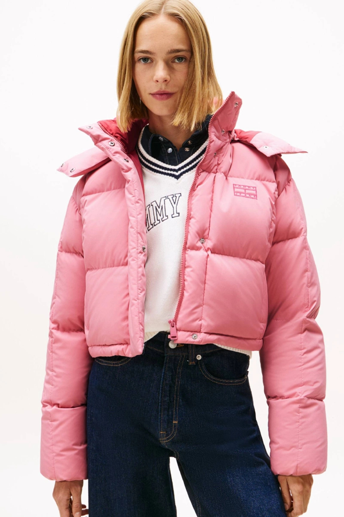 Tommy Hilfiger TJW Alaska Grid Kısa Kuş Tüyü Kadın Pembe Mont DW0DW21624THC