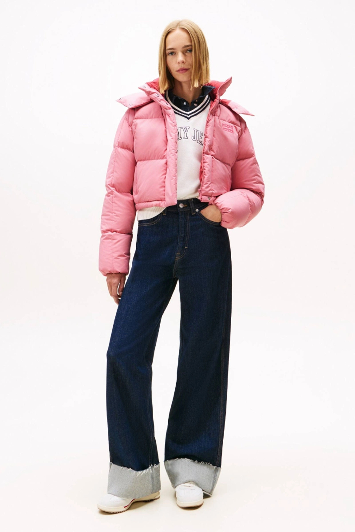 Tommy Hilfiger TJW Alaska Grid Kısa Kuş Tüyü Kadın Pembe Mont DW0DW21624THC görsel 2