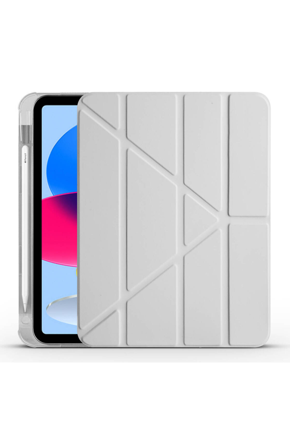 iPad 11.Nesil 2025 Kılıf USGN Tri Folding Kalem Bölmeli Standlı Kılıf - Gri