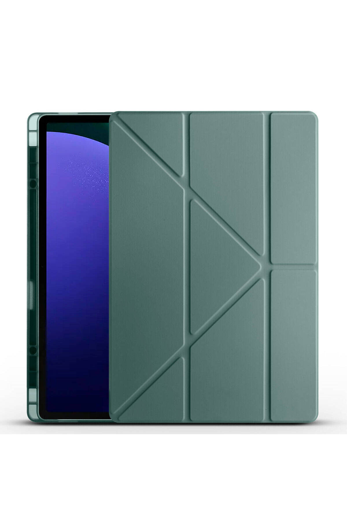 Galaxy Tab S10 Ultra Kılıf USGN Tri Folding Kalem Bölmeli Standlı Kılıf - Koyu Yeşil