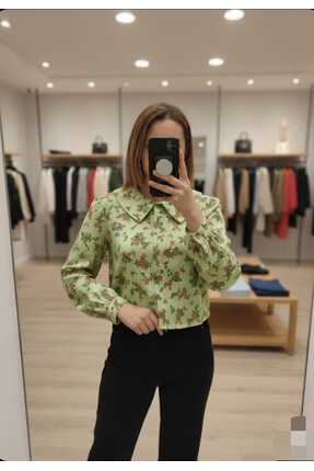 Azram Fashion kadın çiçek detaylı crop gömlek