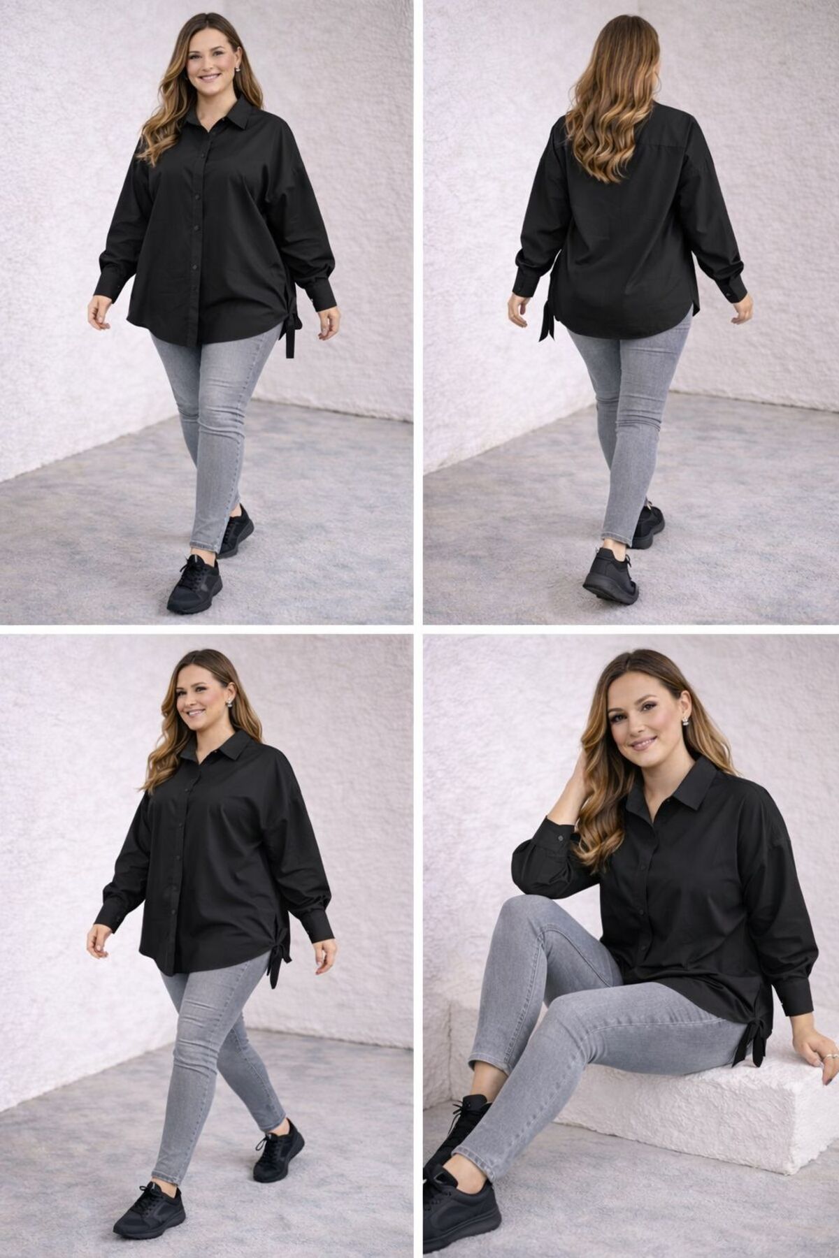 MAY MARA  BÜYÜK BEDEN KADIN PAMUK YIRTMAÇ DETAYLI GÖMLEK - Görsel 4