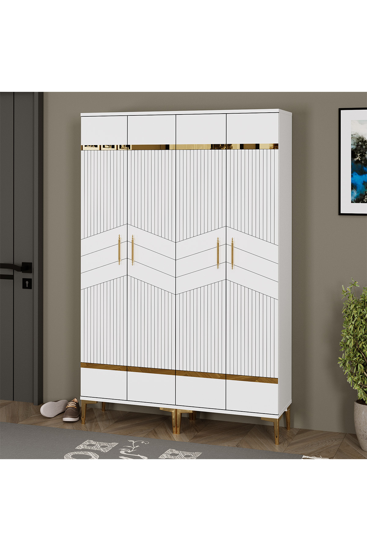 Gavin-1-3 Coat Rack Cloakroom White Gold