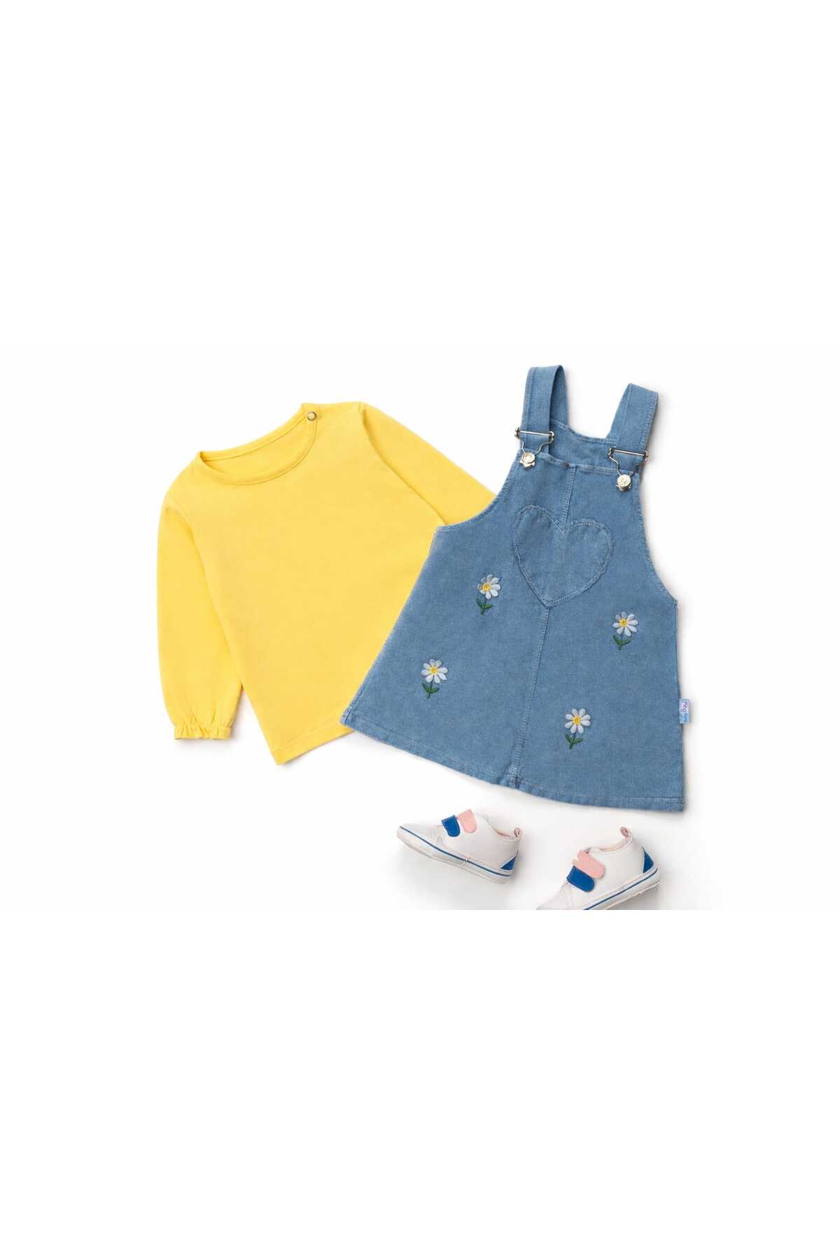 Baby Buu Kız Bebek Papatya Nakışlı Kot Jile ve Bluz Takım fotoğrafı 2 (önizleme)