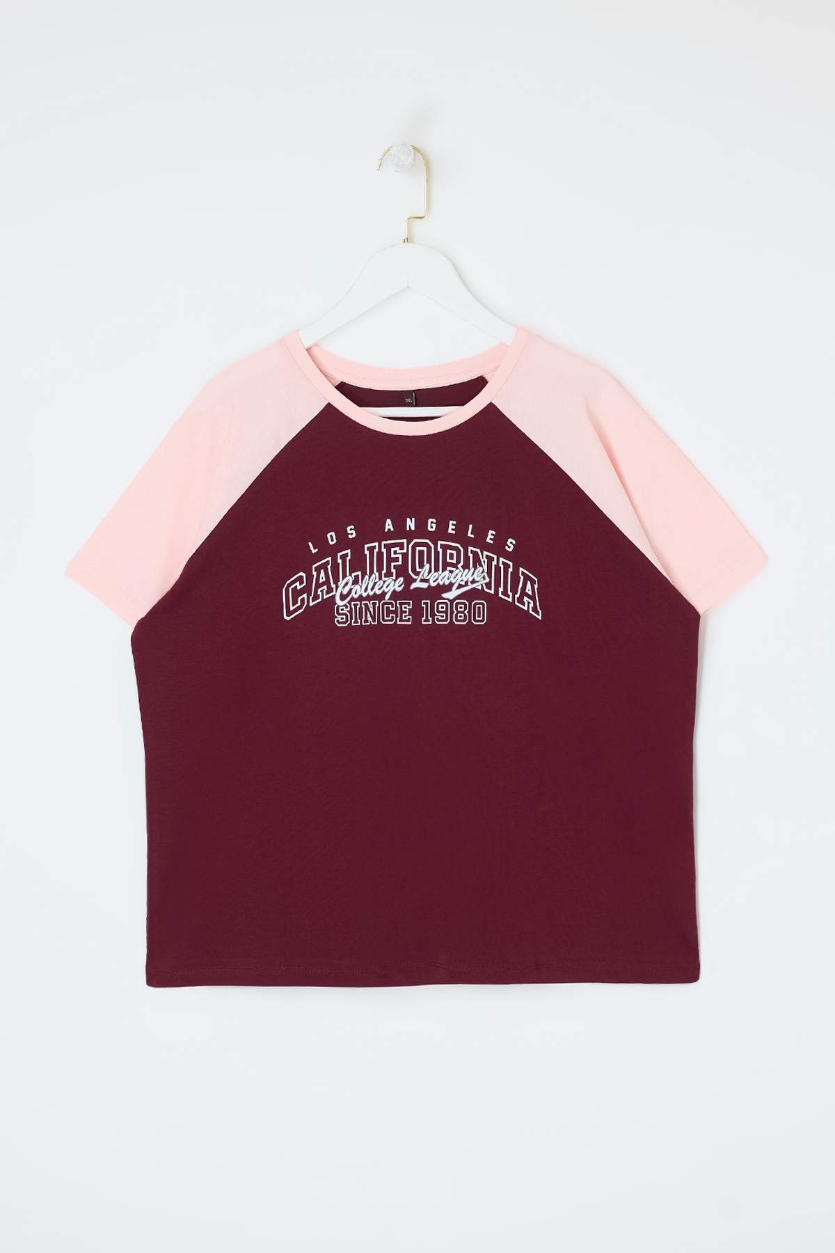 Trendyolmilla Curve Bordo Renk Bloklu Baskılı %100 Pamuk Örme Büyük Beden T-shirt TBBSS23BF00014